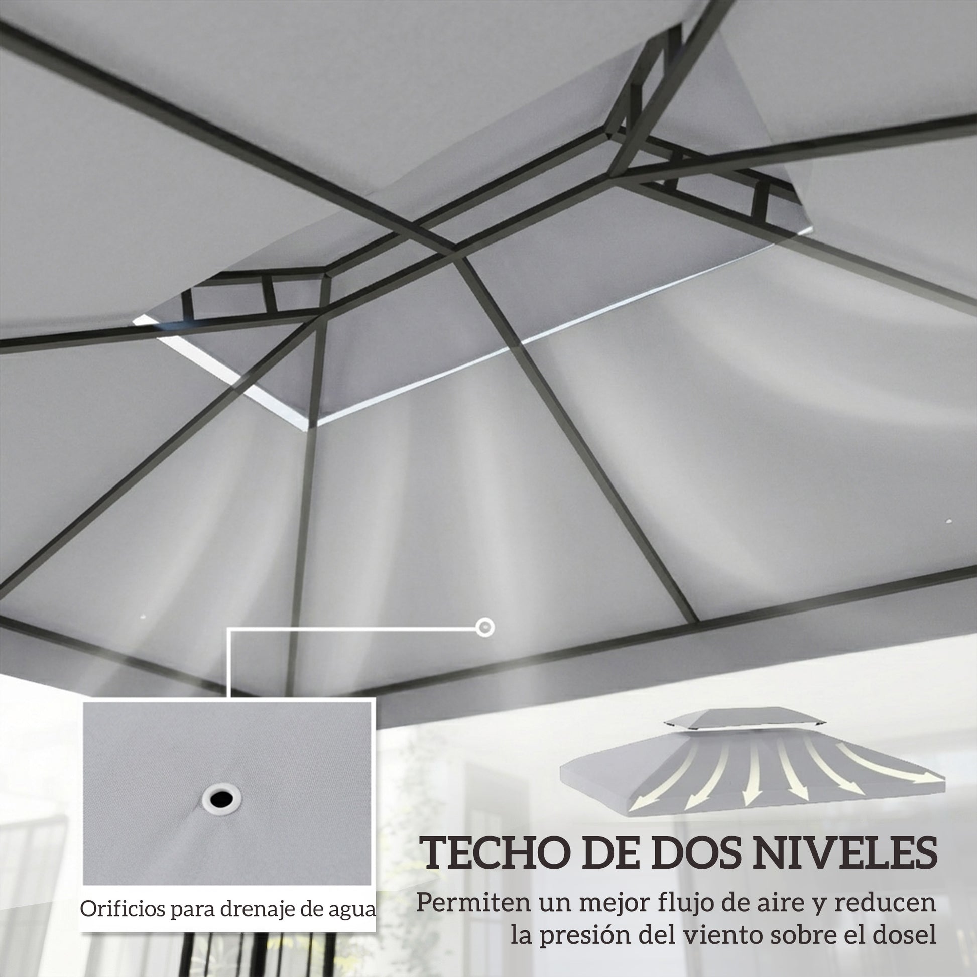 Outsunny Techo de Repuesto para Cenador, 4x3 m, Cubierta de Repuesto con Techo Doble, 10 Orificios de Drenaje y Protección UV, SOLO Toldo de Recambio para Pabellón Gazebo, Gris Claro