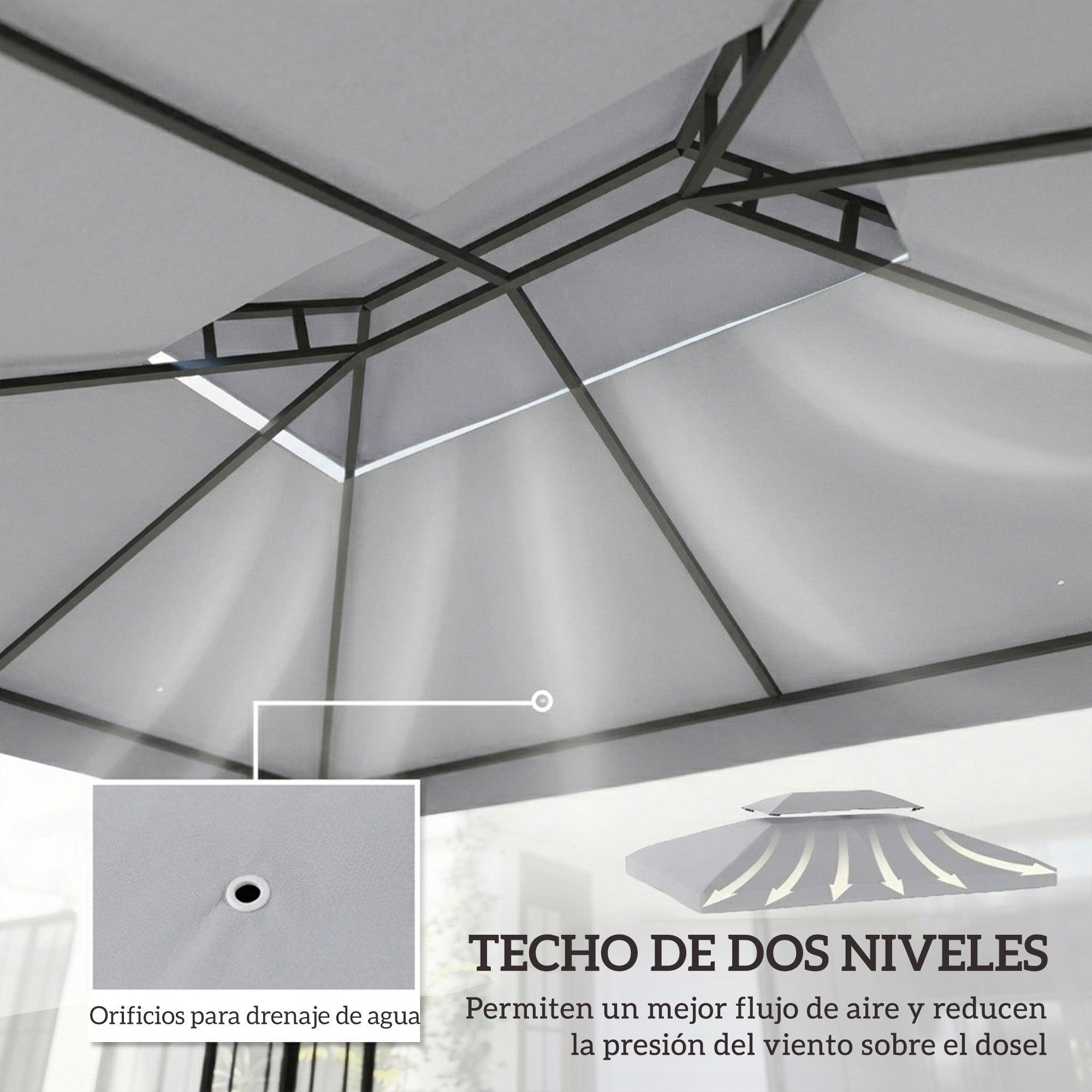 Outsunny Techo de Repuesto para Cenador, 4x3 m, Cubierta de Repuesto con Techo Doble, 10 Orificios de Drenaje y Protección UV, SOLO Toldo de Recambio para Pabellón Gazebo, Gris Claro