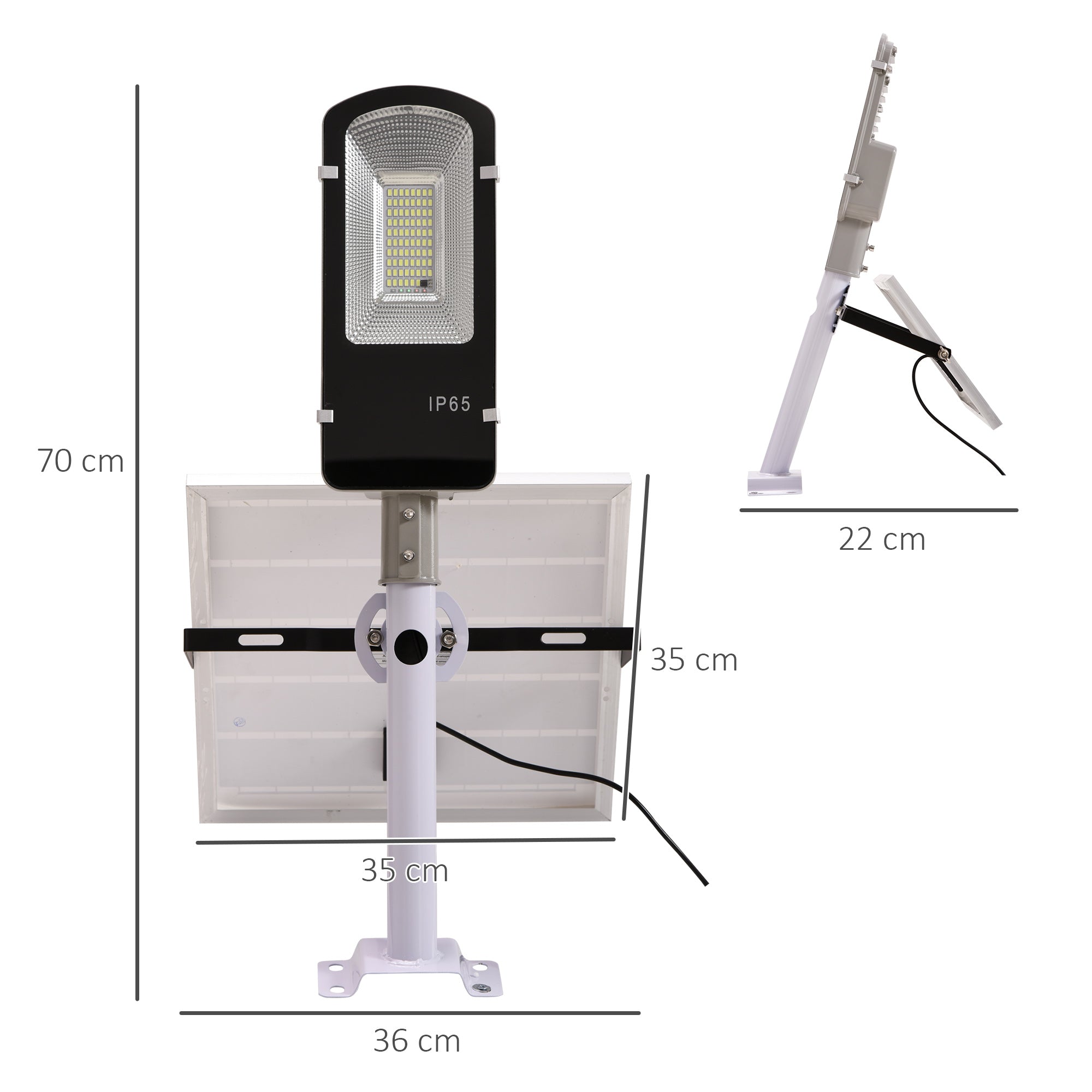 Outsunny Luz Solar Exterior Farola Solar de Pared con 78 LED IP65 Impermeable con Mando a Distancia Luz Ajustable y Temporizador para Jardín Patio Camino 70x36x22 cm Plata