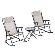 Outsunny Set de Muebles de Jardín Mesa Redonda Ø46x49 cm y 2 Sillas Mecedoras 68x90x106 cm Plegables con Bloqueo para Exterior Patio Beige