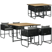 Outsunny Conjunto de Jardín Exterior de Ratán Sintético Juego de Muebles de Jardín para Exterior de Ratán de 5 Piezas con Mesa Cuadrada 4 Sillas Cojines Negro y Natural