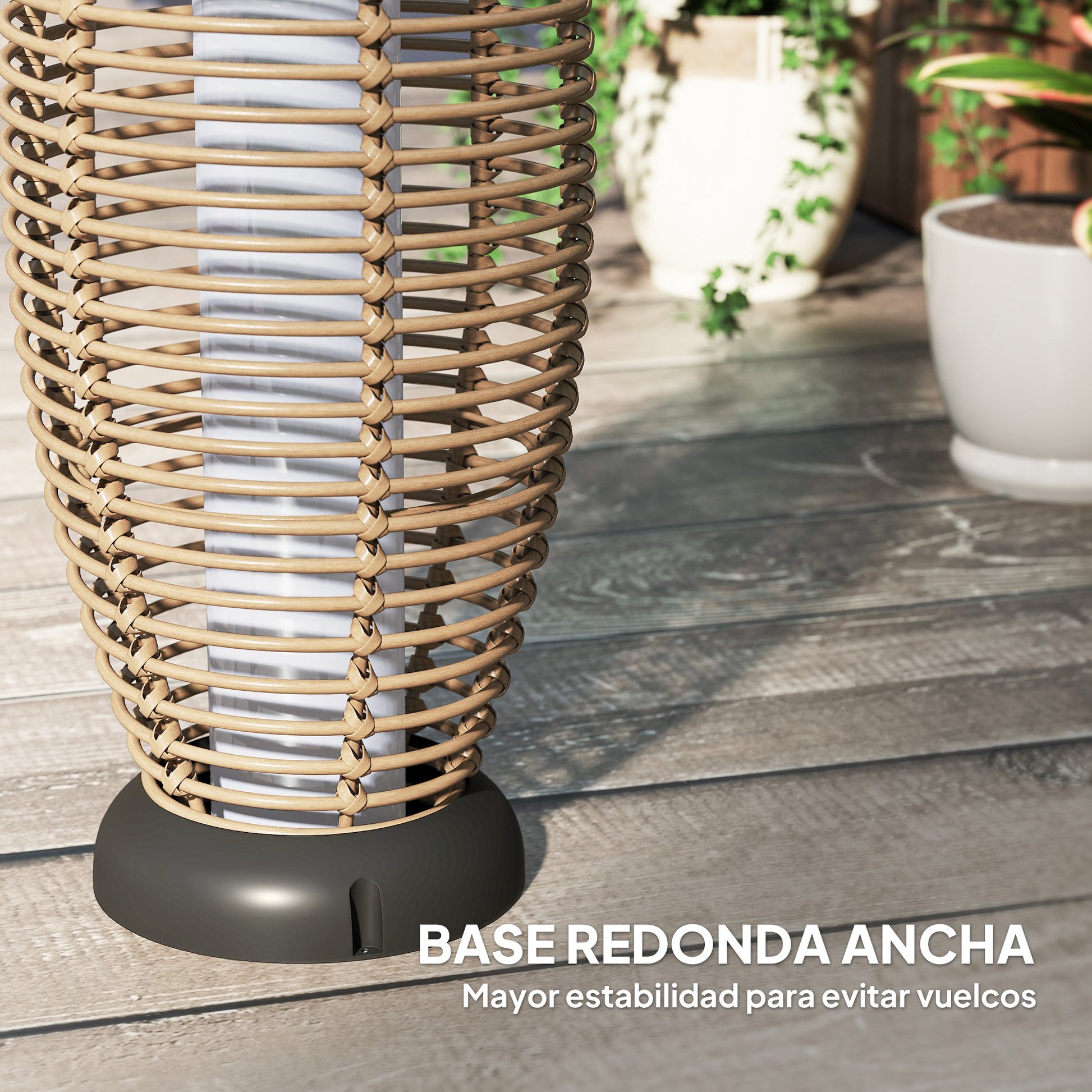 Outsunny Linterna de Jardín de Ratán Sintético Farola Solar Exterior con Luces LED Encendido y Apagado Automático Impermeable para Terraza Balcón Patio Ø26x72 cm Natural