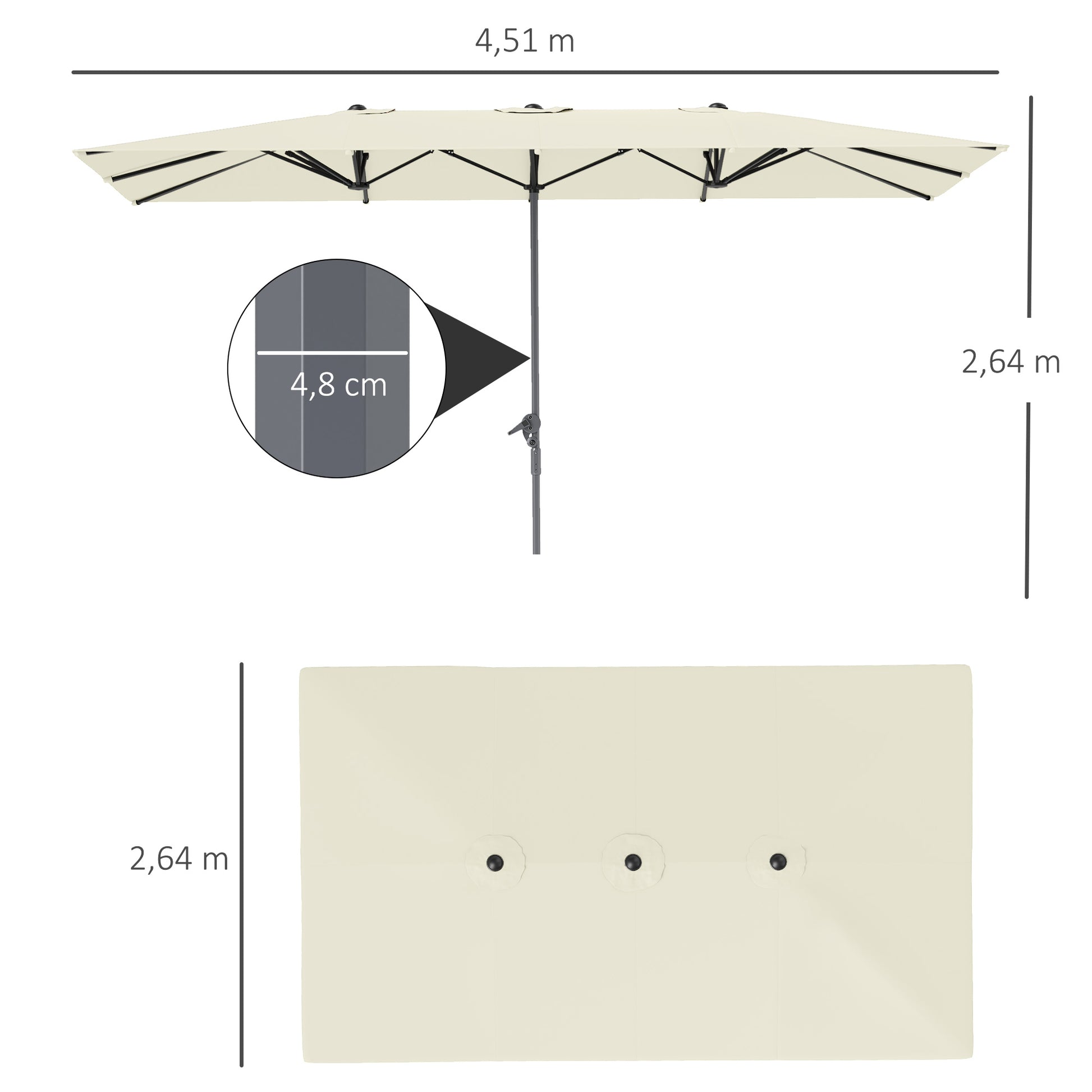 Outsunny Sombrilla Doble 4,5x2,6 m Sombrilla Terraza Exterior con Manivela Poste de Aluminio Impermeable y Protección UV50+ Parasol Grande para Terraza Playa Piscina Crema