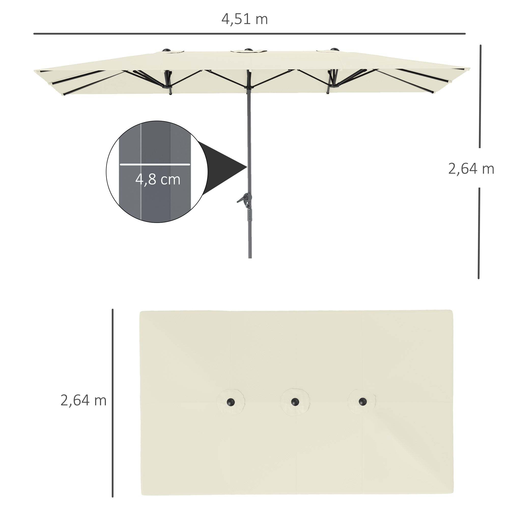 Outsunny Sombrilla Doble 4,5x2,6 m Sombrilla Terraza Exterior con Manivela Poste de Aluminio Impermeable y Protección UV50+ Parasol Grande para Terraza Playa Piscina Crema