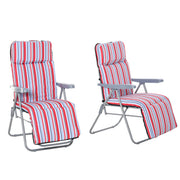 Outsunny Pack de 2 Tumbonas Plegables Tumbonas de Jardín Exterior con Cojín Acolchado, Respaldo Ajustable en 5 Posiciones, Reposapiés y Marco de Acero, 60x75x65-102 cm, Rayas Rojo