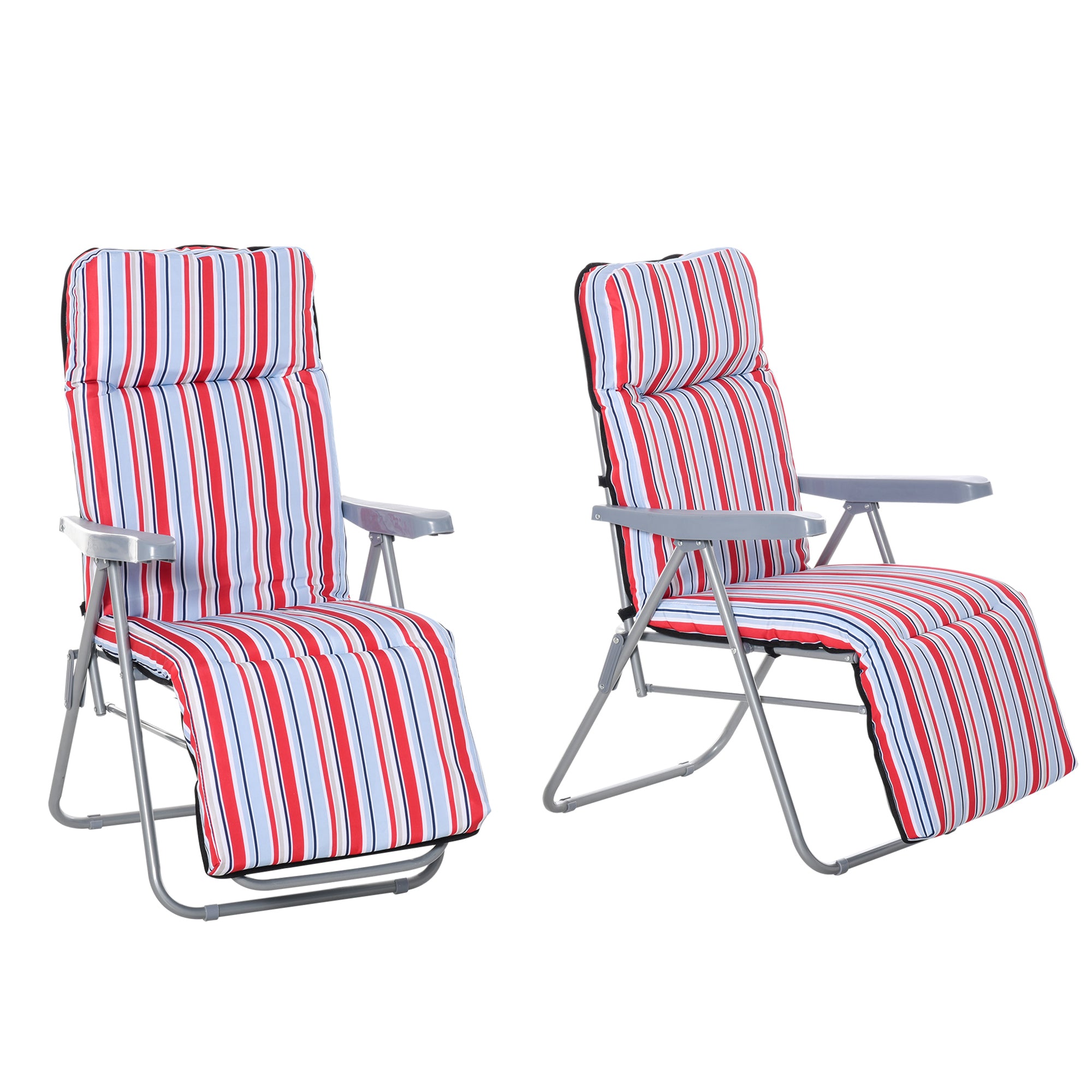 Outsunny Pack de 2 Tumbonas Plegables Tumbonas de Jardín Exterior con Cojín Acolchado, Respaldo Ajustable en 5 Posiciones, Reposapiés y Marco de Acero, 60x75x65-102 cm, Rayas Rojo