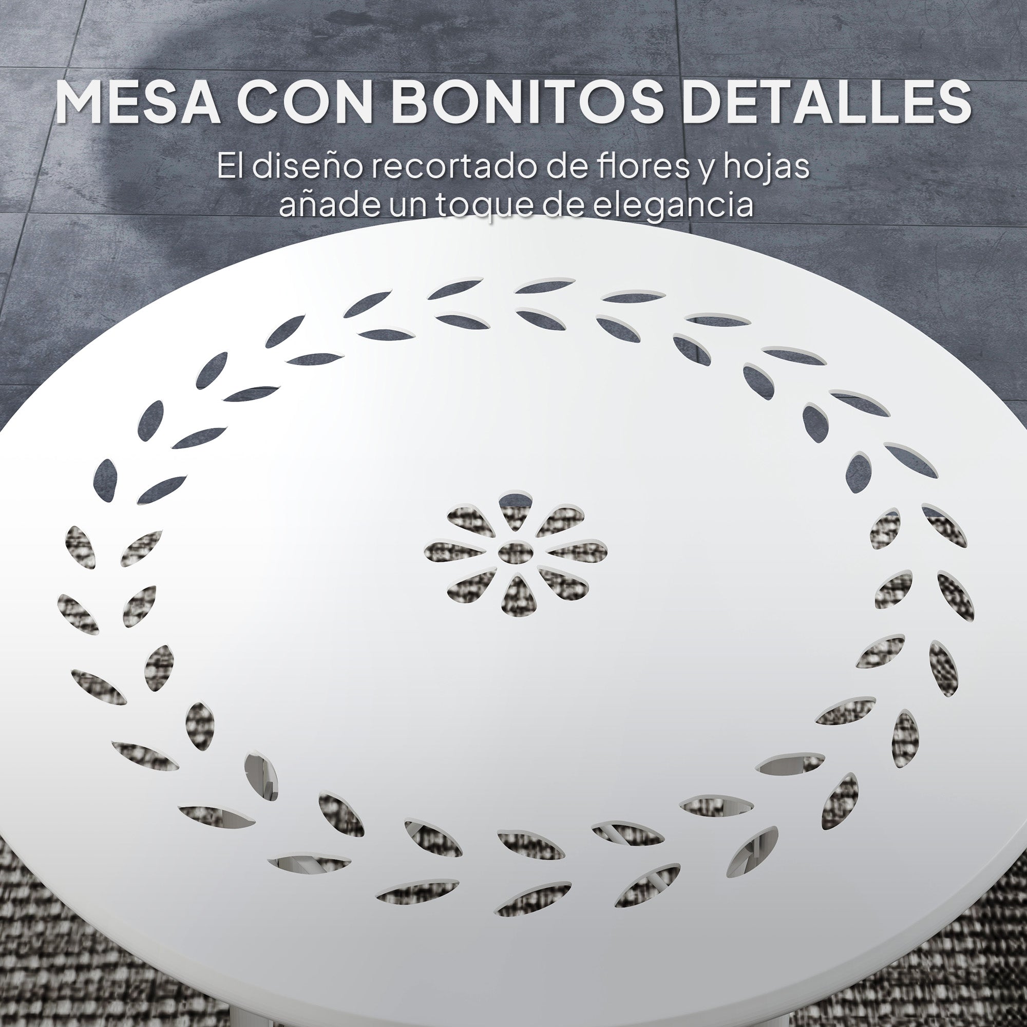 Outsunny Mesa de Jardín Redonda Mesa de Terraza Exterior Ø40x50 cm con Patas Ajustables y Estructura en Forma de X Mesa para Exterior e Interior Blanco