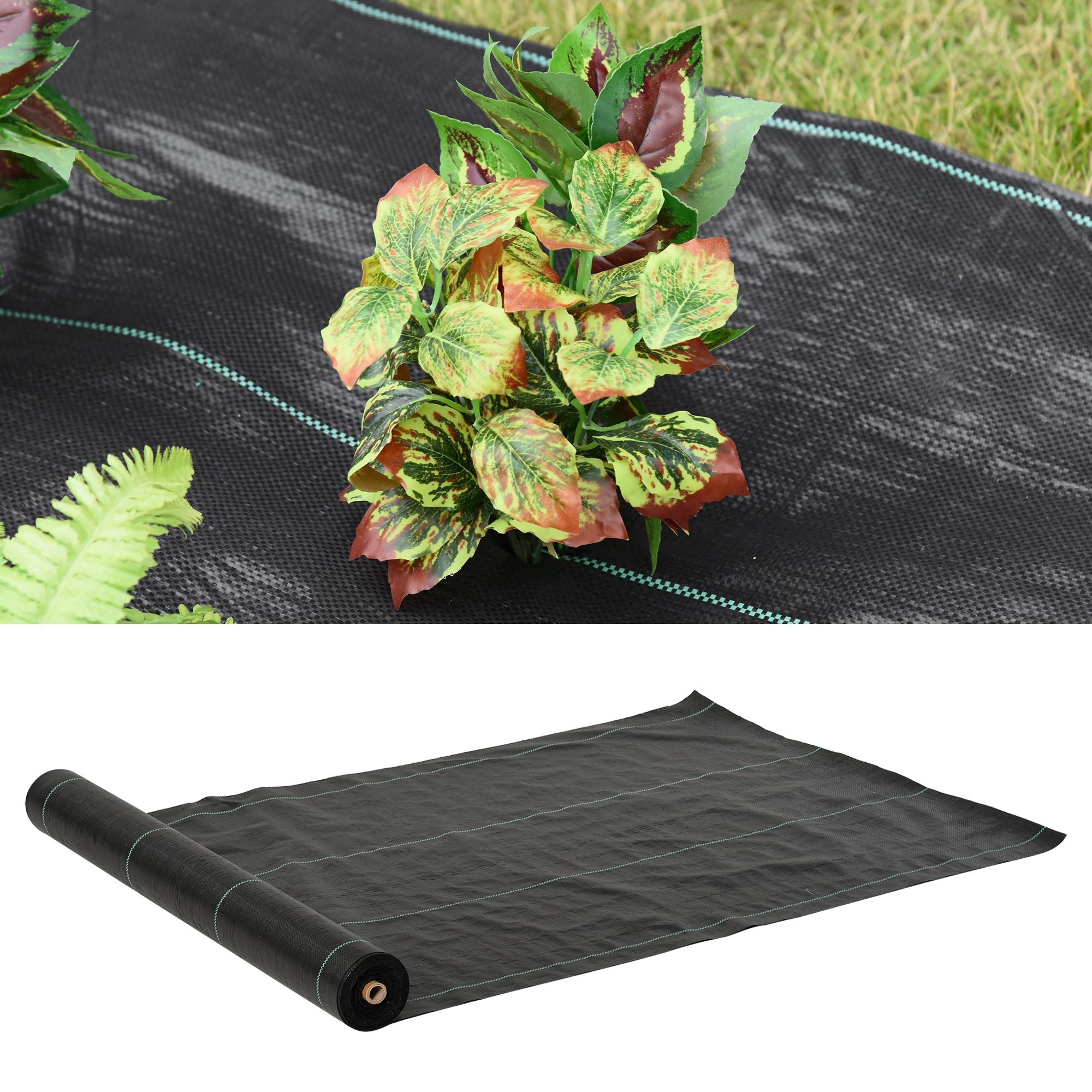 Outsunny Malla Antihierbas Malla Geotextil 1x50 m Malla de Jardín contra Malas Hierbas 100 g/m² Rollo de Malla Antimaleza Negro
