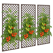 Outsunny Juego de 3 Enrejados de Jardín de Mimbre, Soportes para Plantas Trepadoras con Parte Superior Plana, para Frutas, Verduras, Flores, Decoración Exterior para Patio, 43x112 cm, Madera Natural