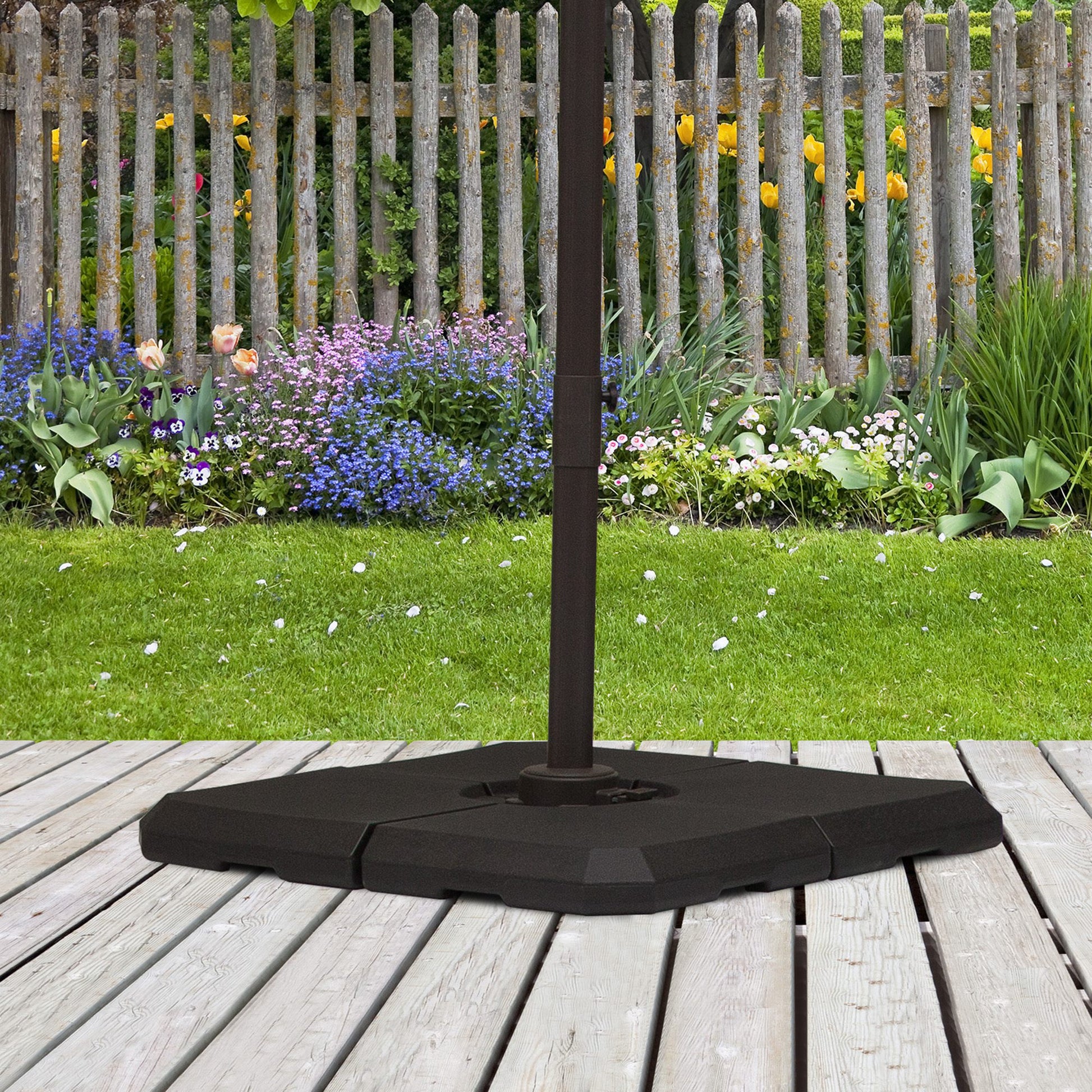 Outsunny Set de 4 Piezas Soporte de Parasol Base para Sombrilla Terreza o Jardín Rellenable de 80 kg de Agua o 120 kg de Arena Estable 100x100x9,5 cm Negro