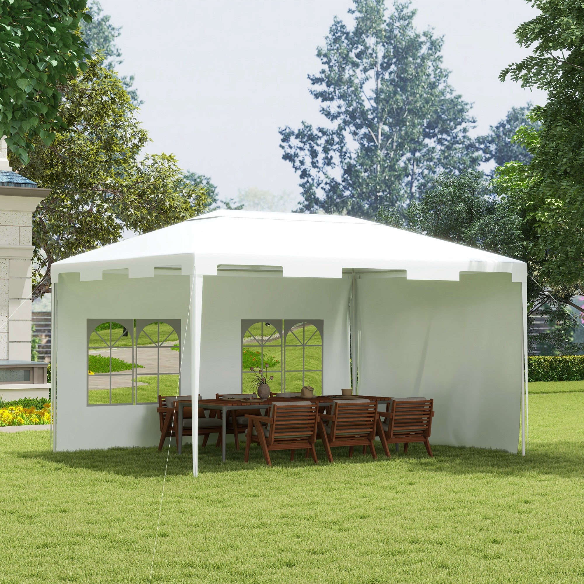 Outsunny Carpa de Jardín 4x3 m Cenador Desmontable Exterior Gazebo con 2 Paneles Laterales 2 Ventanas y Marco de Acero Anti-UV Impermeable para Terraza Patio Blanco