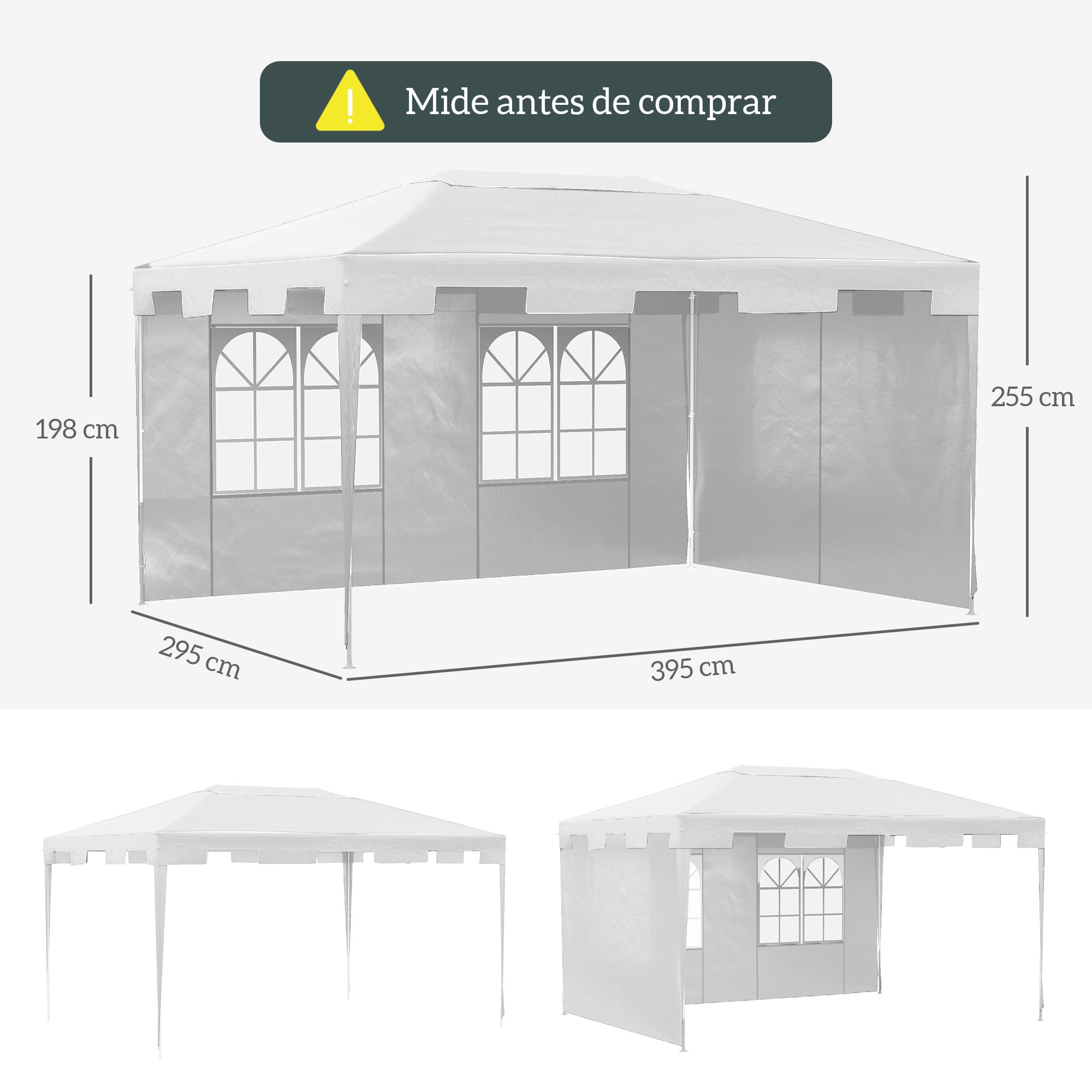 Outsunny Carpa de Jardín 4x3 m Cenador Desmontable Exterior Gazebo con 2 Paneles Laterales 2 Ventanas y Marco de Acero Anti-UV Impermeable para Terraza Patio Blanco
