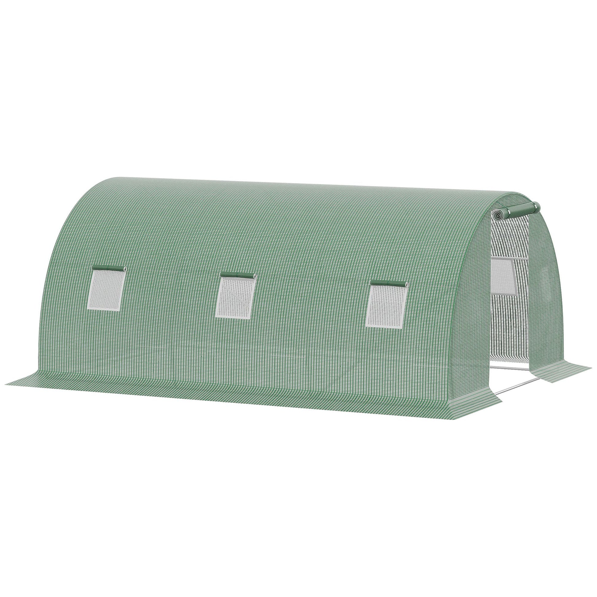 Outsunny Invernadero de Exterior 4,5x3x2 m Invernadero de Túnel con Paredes Laterales Enrollables 6 Ventanas de Malla y Puerta Enrollable con Cremallera Invernadero para Jardín Patio Verde