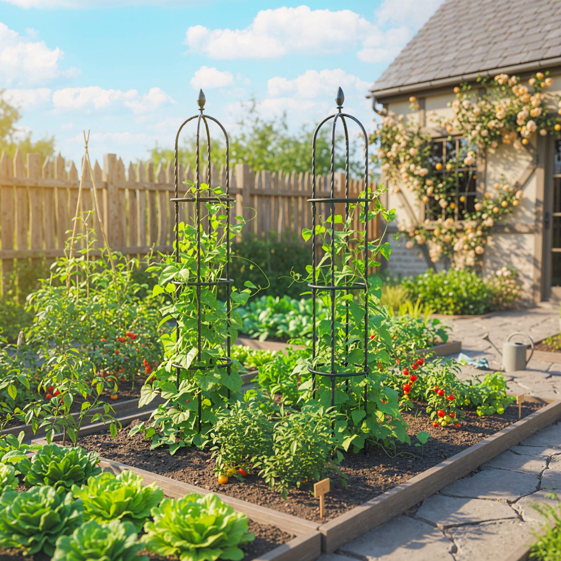 Outsunny Juego de 2 Obeliscos de Jardín de Acero, 1,74 m, Enrejados para Plantas Trepadoras, Rosas, Frutas, Verduras, Soportes Decorativos para Exterior, Patio, Terraza, Negro