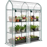 Outsunny Invernadero Pequeño de 3 Niveles, Invernadero de Exterior con 2 Puertas Enrollables, Marco de Acero y Cubierta de Plástico Anti-UV para Cultivar Plantas, Flores, 143x46x165 cm, Transparente