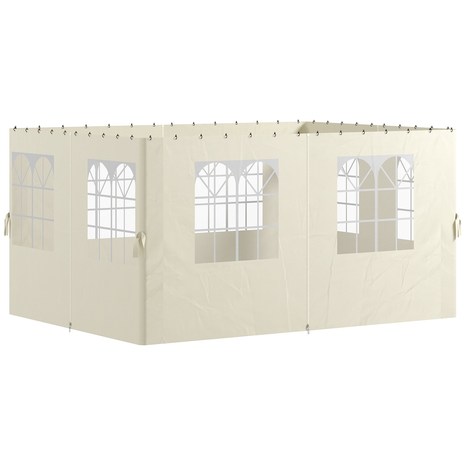 Outsunny 4 Paredes Laterales para Cenador 3x4 m Laterales de Carpa con Ganchos 8 Ventanas Protección UV Reemplazo Lateral para Carpa de Jardín Exterior Fiesta Crema