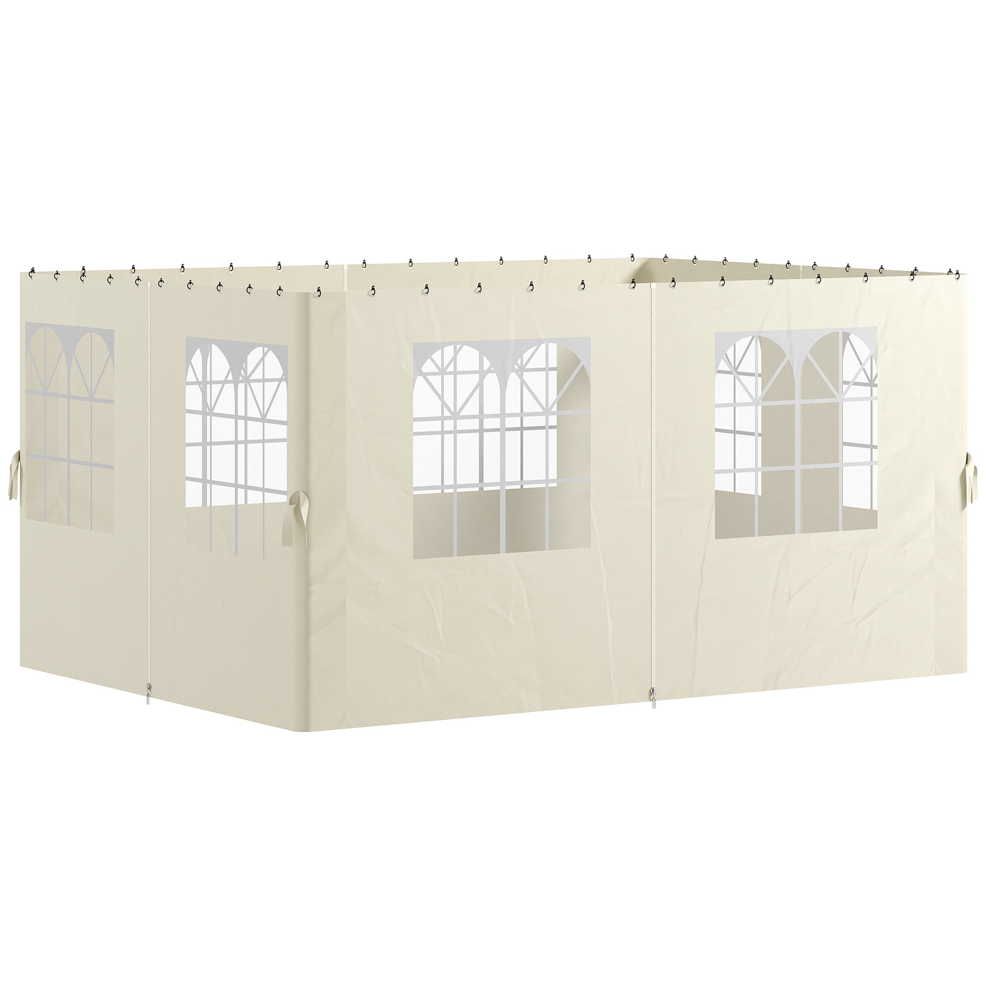 Outsunny 4 Paredes Laterales para Cenador 3x4 m Laterales de Carpa con Ganchos 8 Ventanas Protección UV Reemplazo Lateral para Carpa de Jardín Exterior Fiesta Crema