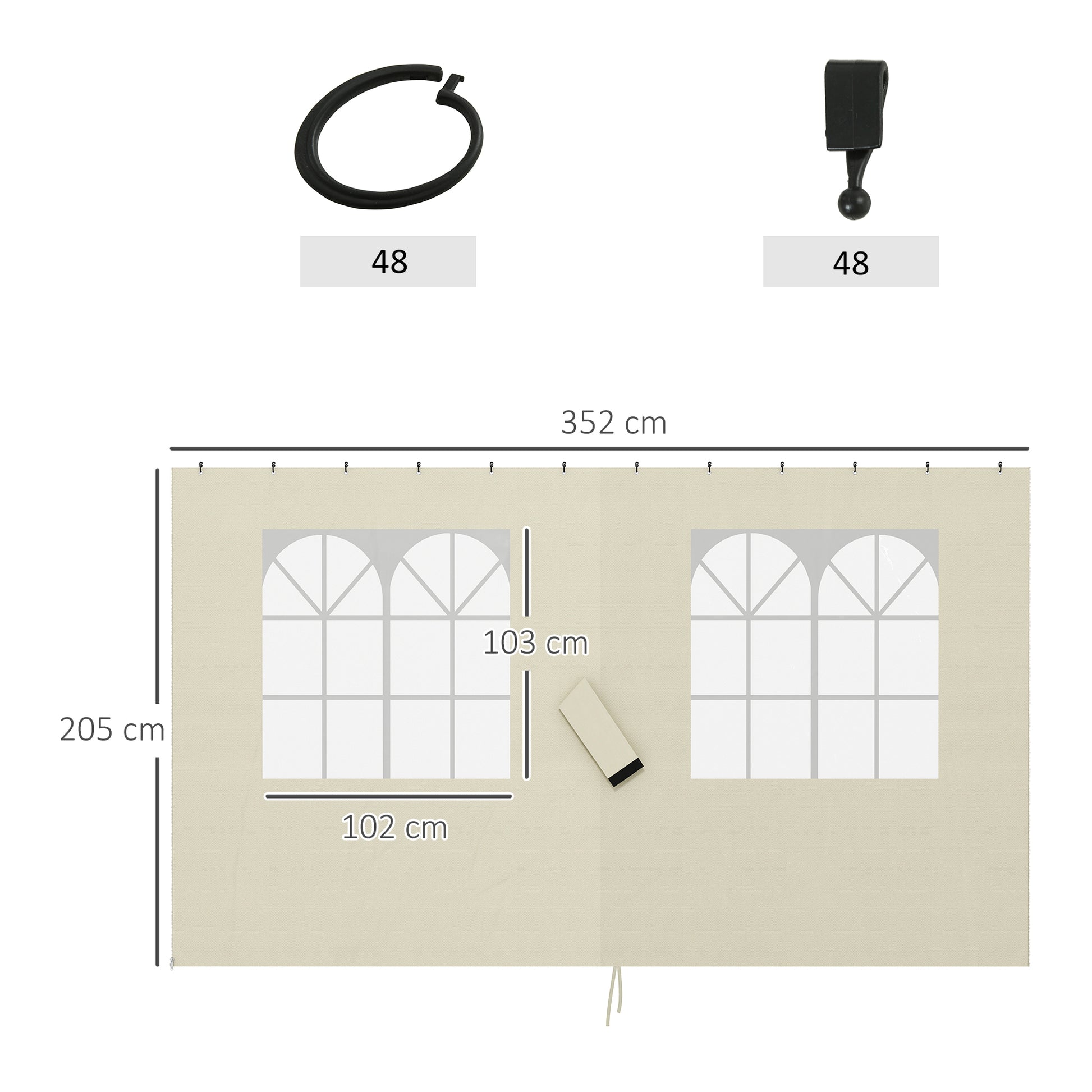 Outsunny 4 Paredes Laterales para Cenador 3x4 m Laterales de Carpa con Ganchos 8 Ventanas Protección UV Reemplazo Lateral para Carpa de Jardín Exterior Fiesta Crema