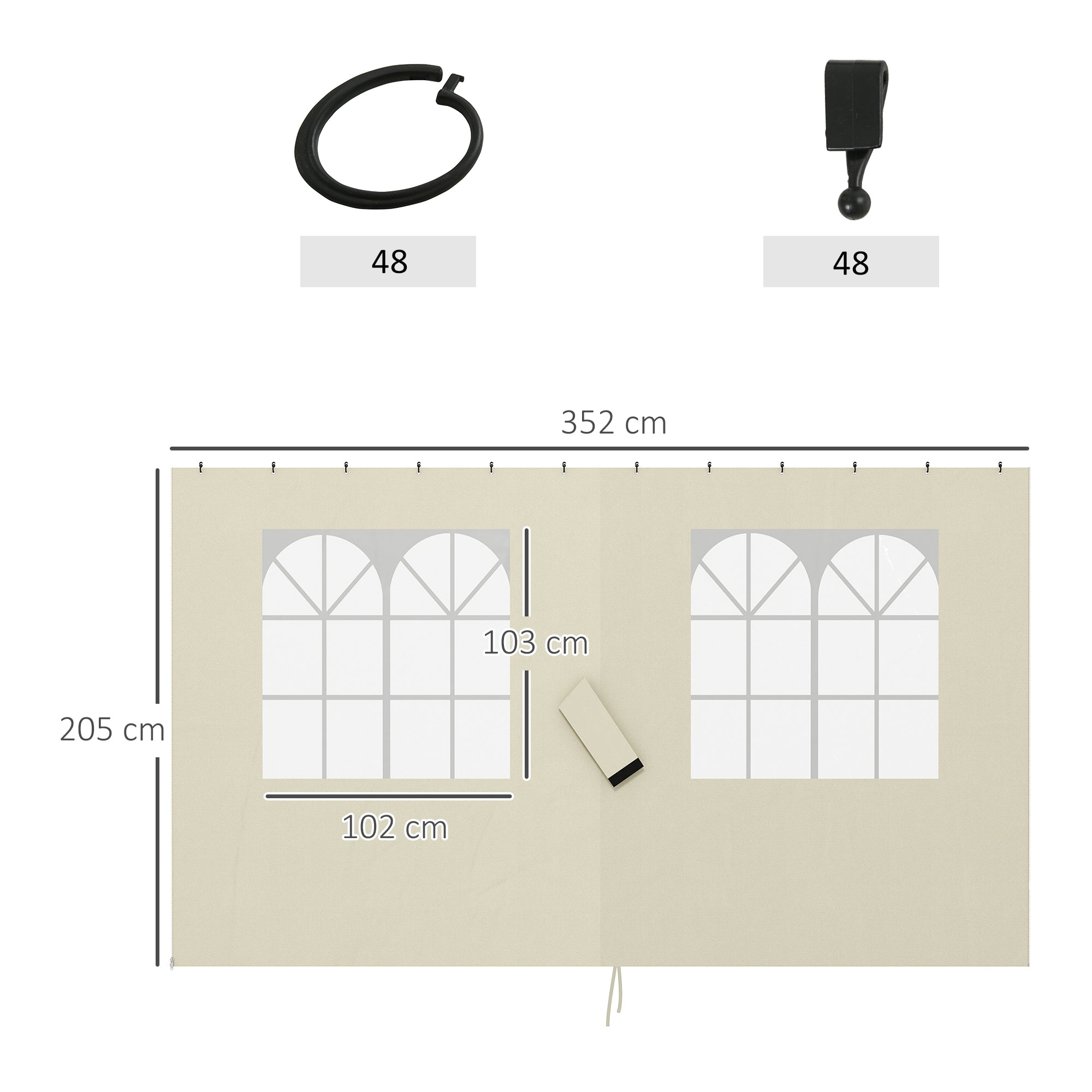 Outsunny 4 Paredes Laterales para Cenador 3x4 m Laterales de Carpa con Ganchos 8 Ventanas Protección UV Reemplazo Lateral para Carpa de Jardín Exterior Fiesta Crema
