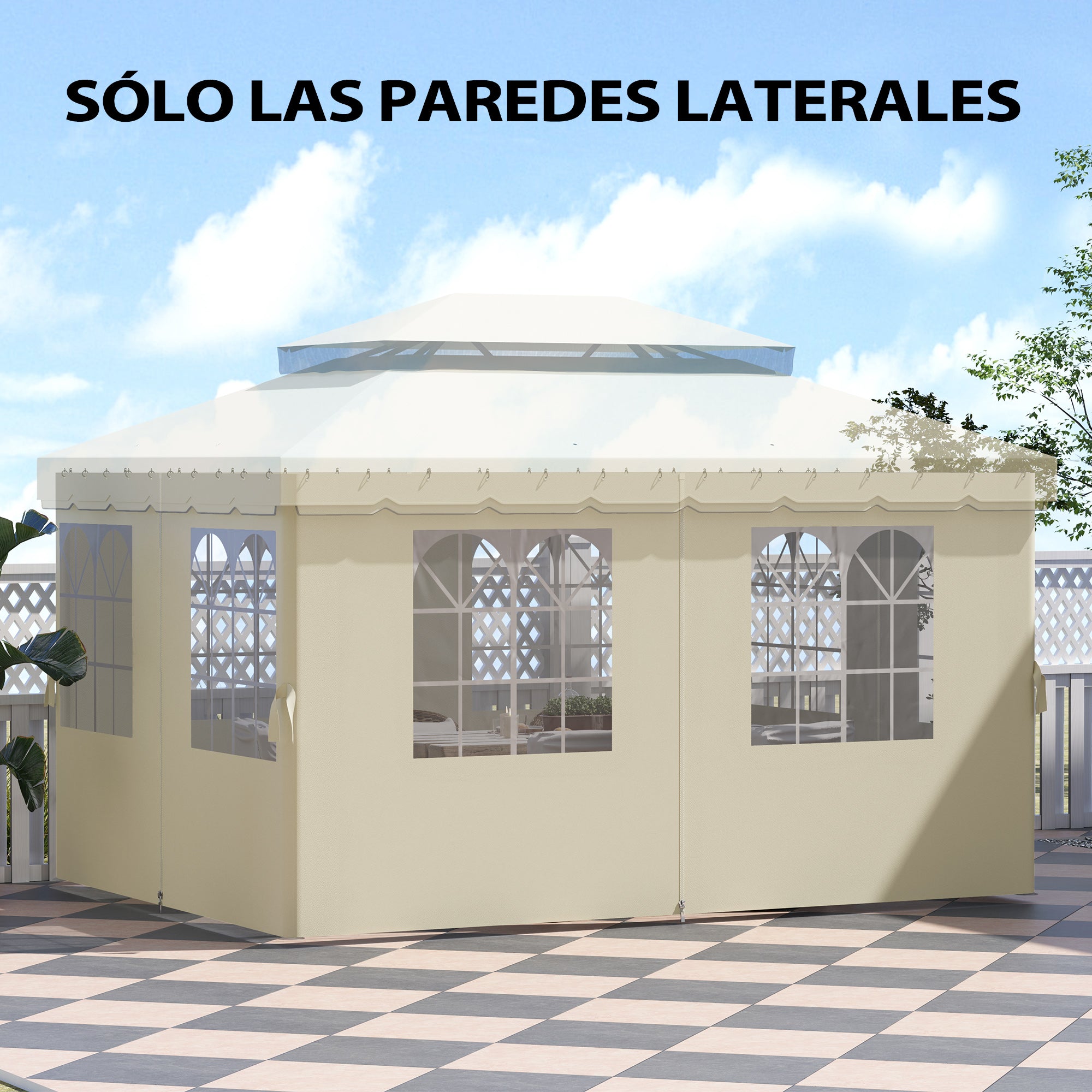 Outsunny 4 Paredes Laterales para Cenador 3x4 m Laterales de Carpa con Ganchos 8 Ventanas Protección UV Reemplazo Lateral para Carpa de Jardín Exterior Fiesta Crema