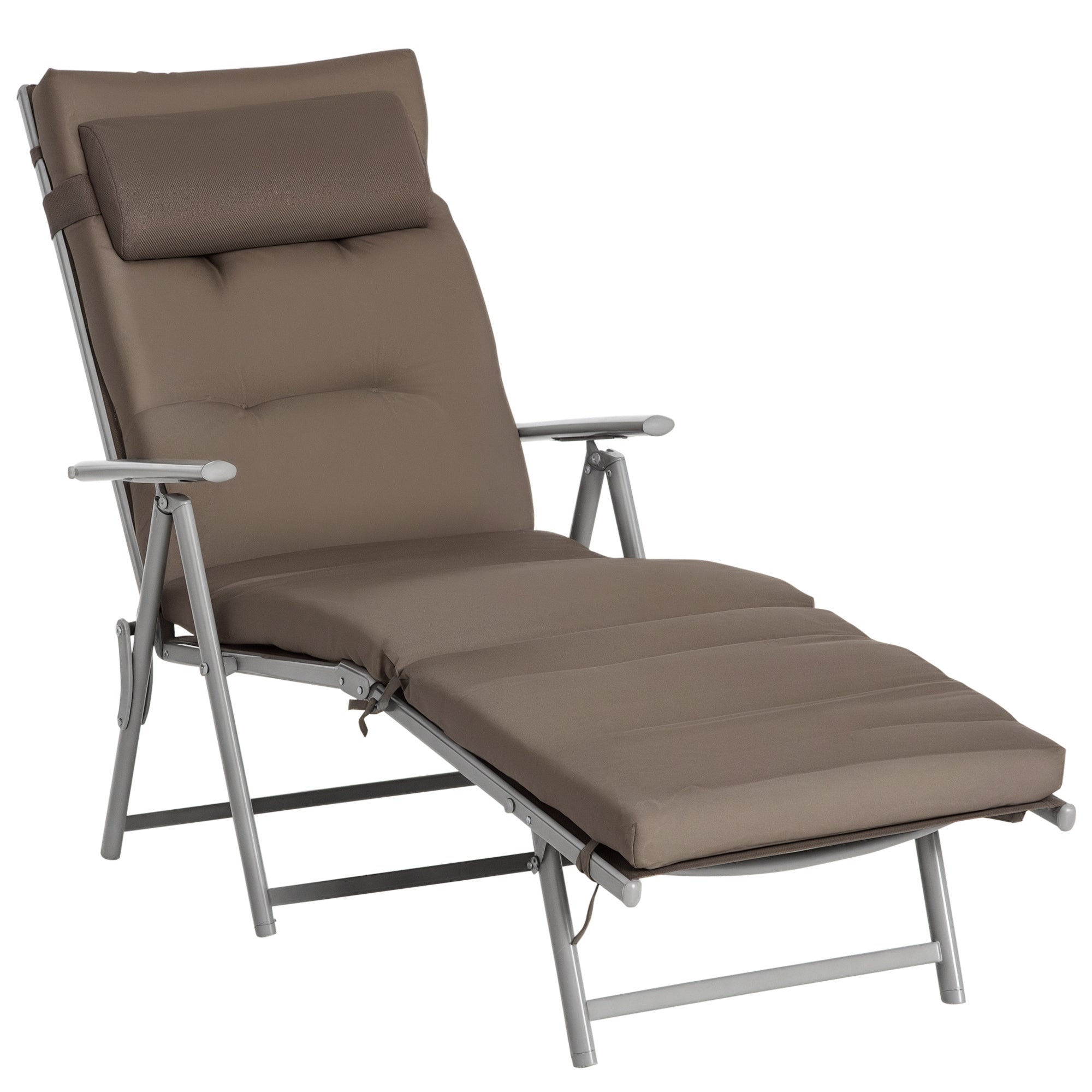 Outsunny Tumbona Plegable Tumbona de Jardín con Respaldo Ajustable en 7 Posiciones con Cojín Cuerpo Entero y Cabeza para Terraza Piscina Carga 165 kg 137x63,5x100,5 cm Marrón