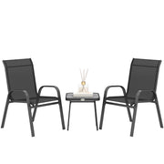 Outsunny Conjunto de Muebles de Jardín 3 Piezas Muebles Exterior Incluye 2 Sillones Apilables con Tela de Malla Transpirable y Mesa de Centro Negro