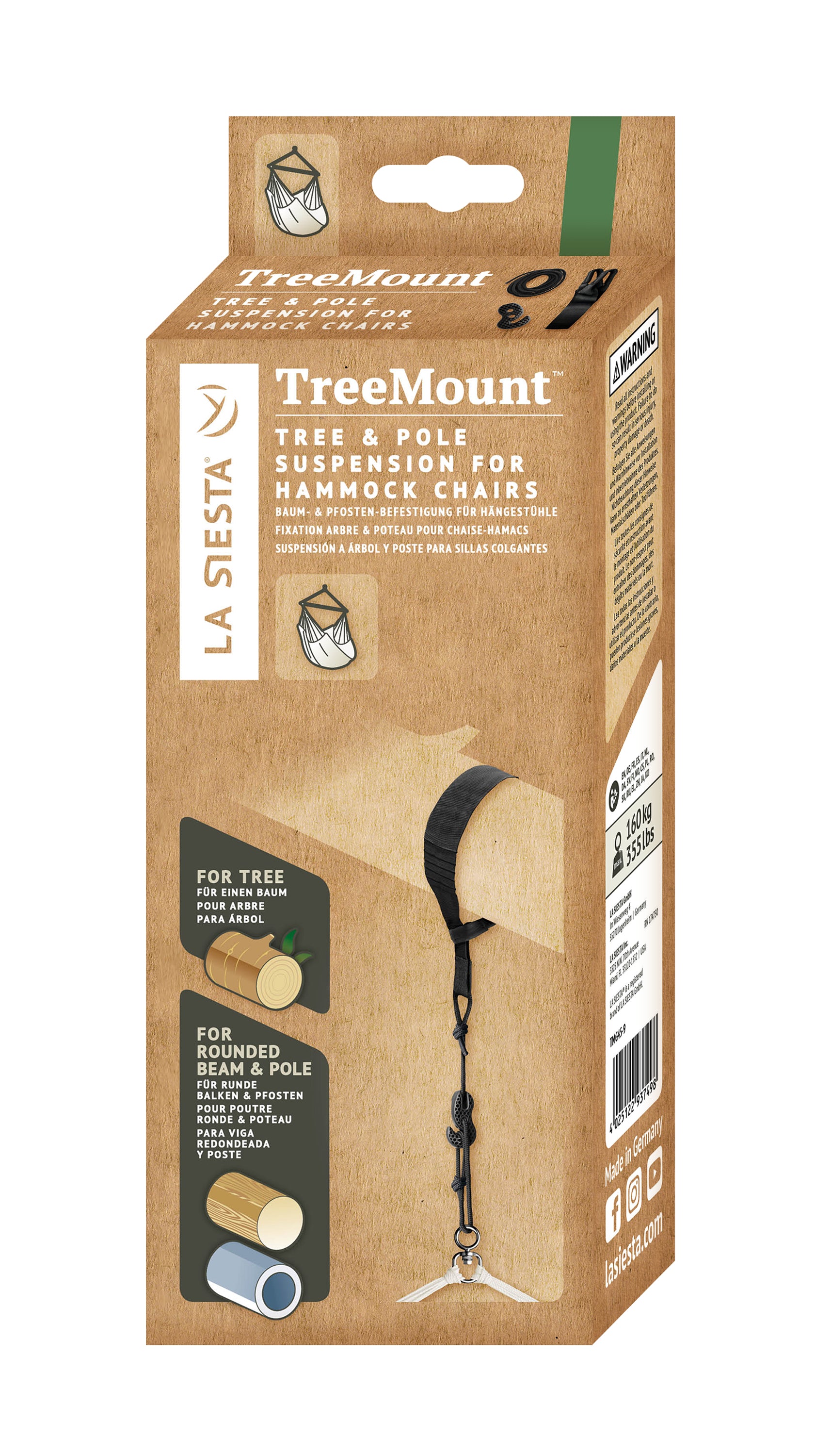 TreeMount Black - Sujeción para sillas colgantes en árboles y vigas