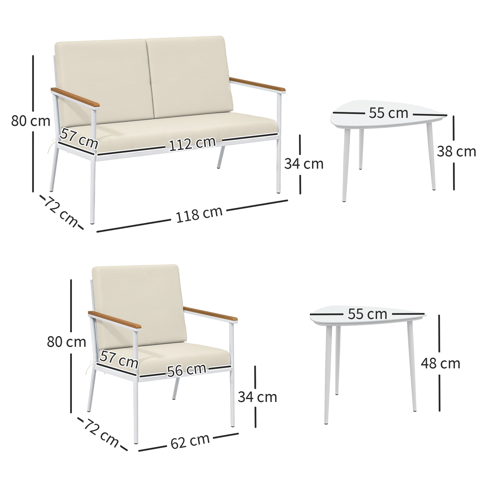 Outsunny Conjunto de Jardín Exterior 5 Piezas Muebles Jardín Exterior con 1 Sofá de 2 Plazas 2 Sillones y 2 Mesas de Centro con Tablero de Vidrio Templado Cojines Lavables Beige