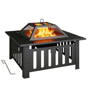 Outsunny Brasero Exterior de Acero Cuadrado, 67x67x47 cm, Brasero Exterior Jardín con Atizador, Tapa de Malla, para Terraza, Camping, Fiesta, Negro