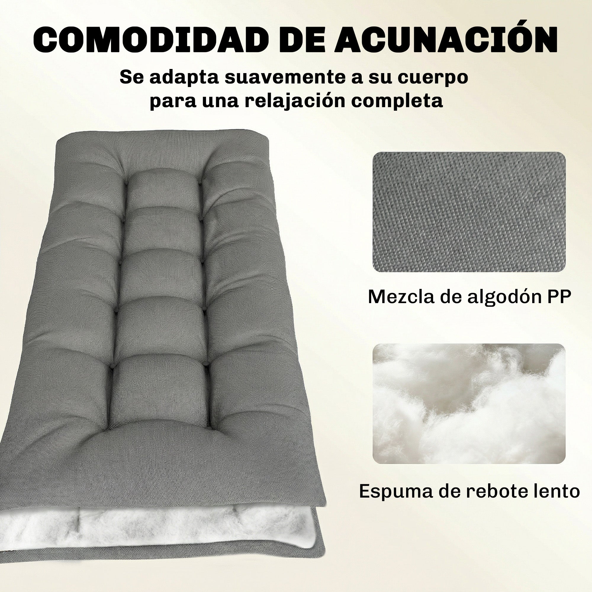 Outsunny Cojín para Banco Exterior, Cojín para Banco y Tumbona de Jardín con Correas de Sujeción, Protección UV50+, Rebote Lento, para Interior y Exterior, 198x65x13 cm, Gris Claro