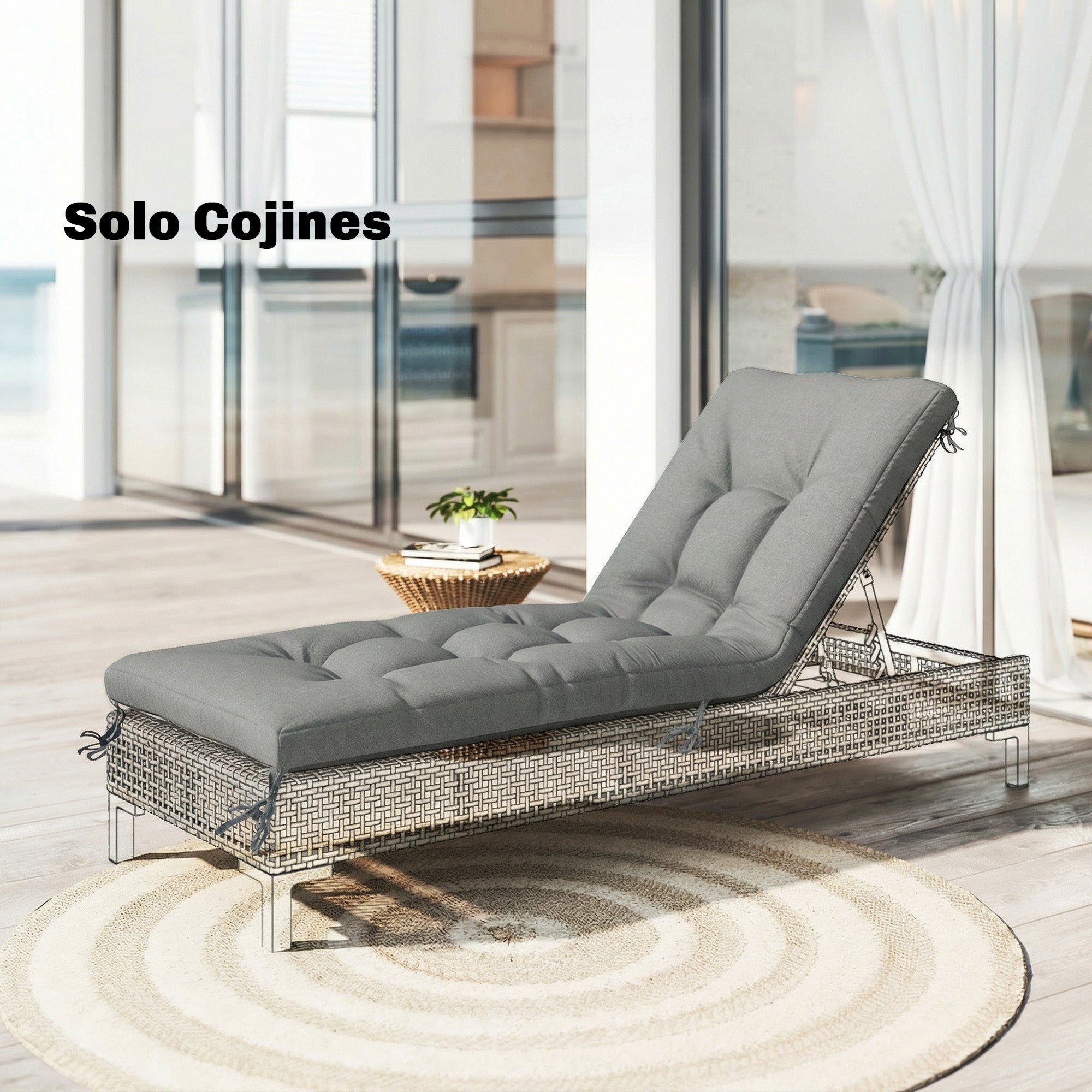 Outsunny Cojín para Banco Exterior, Cojín para Banco y Tumbona de Jardín con Correas de Sujeción, Protección UV50+, Rebote Lento, para Interior y Exterior, 198x65x13 cm, Gris Claro