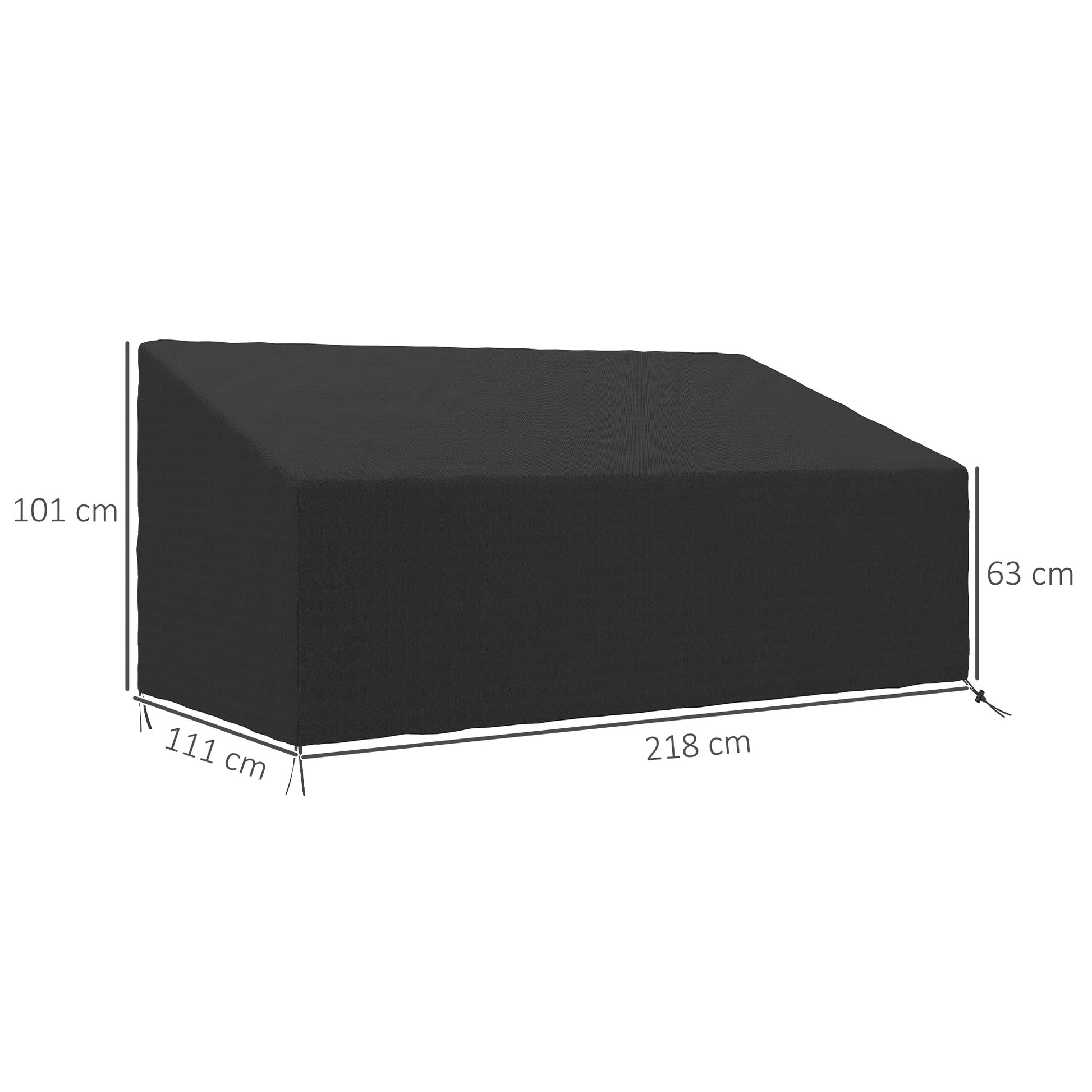 Outsunny Funda para Banco de Jardín 3-4 Plazas, Funda Sofá Exterior Impermeable, Tela Oxford 600D con Recubrimiento Resistente a los Rayos UV y al Polvo, 218x111x63/101 cm para Patio, Terraza, Negro
