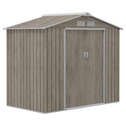 Outsunny Cobertizo de Jardín 2,42m² Efecto Madera con Base de Refuerzo Sin Suelo 213x130x185 cm Caseta de Jardín Exterior con 2 Puertas Correderas y 4 Ventanas para Almacenamiento de Herramientas