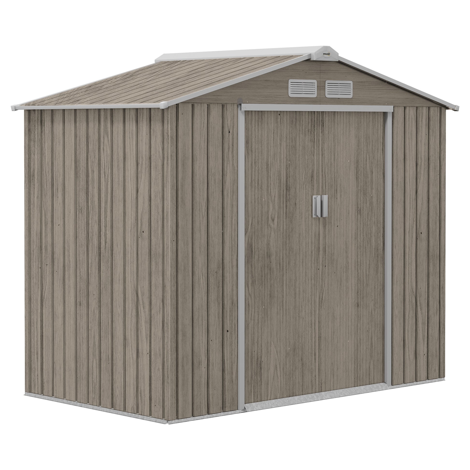 Outsunny Cobertizo de Jardín 2,42m² Efecto Madera con Base de Refuerzo Sin Suelo 213x130x185 cm Caseta de Jardín Exterior con 2 Puertas Correderas y 4 Ventanas para Almacenamiento de Herramientas