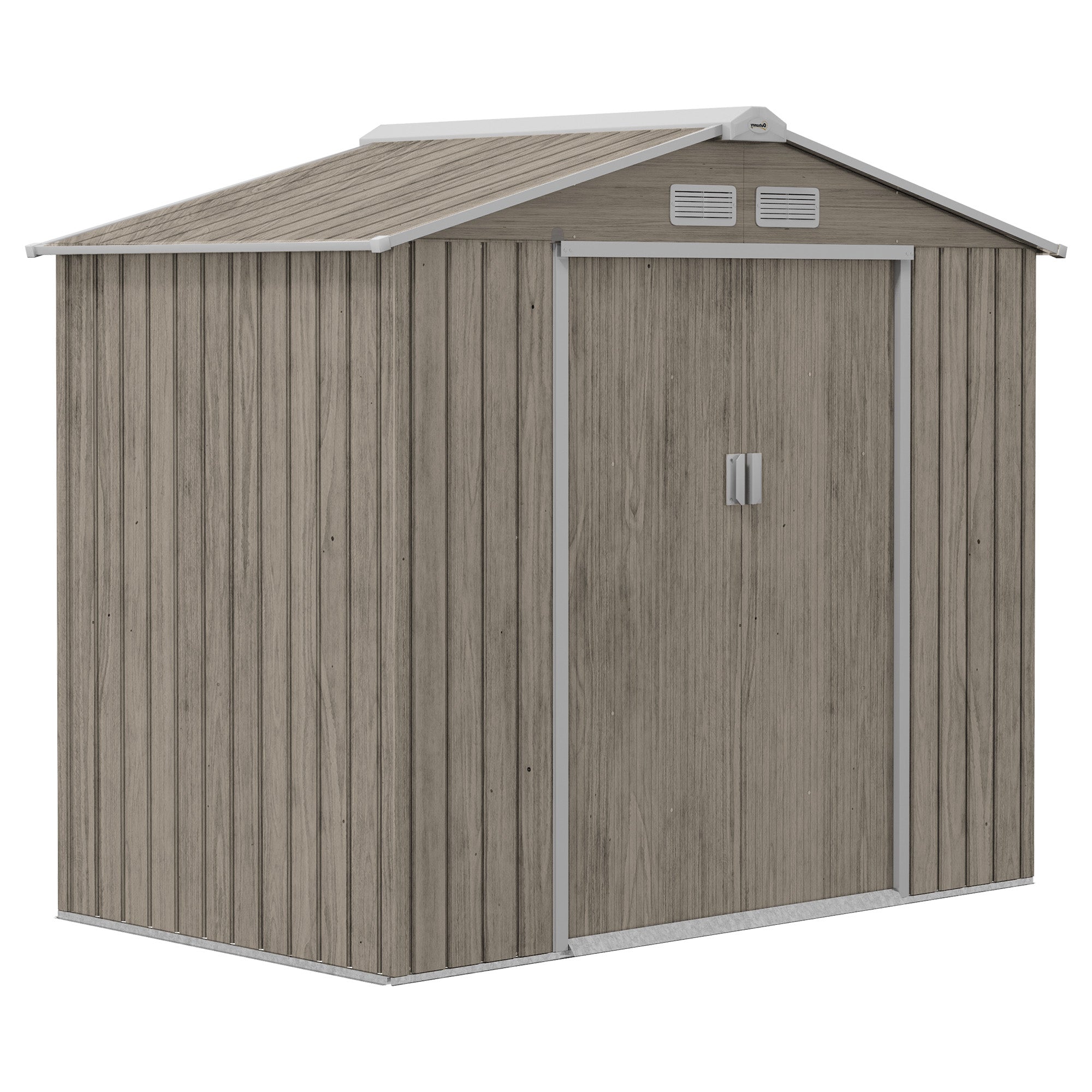 Outsunny Cobertizo de Jardín 2,42m² Efecto Madera con Base de Refuerzo Sin Suelo 213x130x185 cm Caseta de Jardín Exterior con 2 Puertas Correderas y 4 Ventanas para Almacenamiento de Herramientas