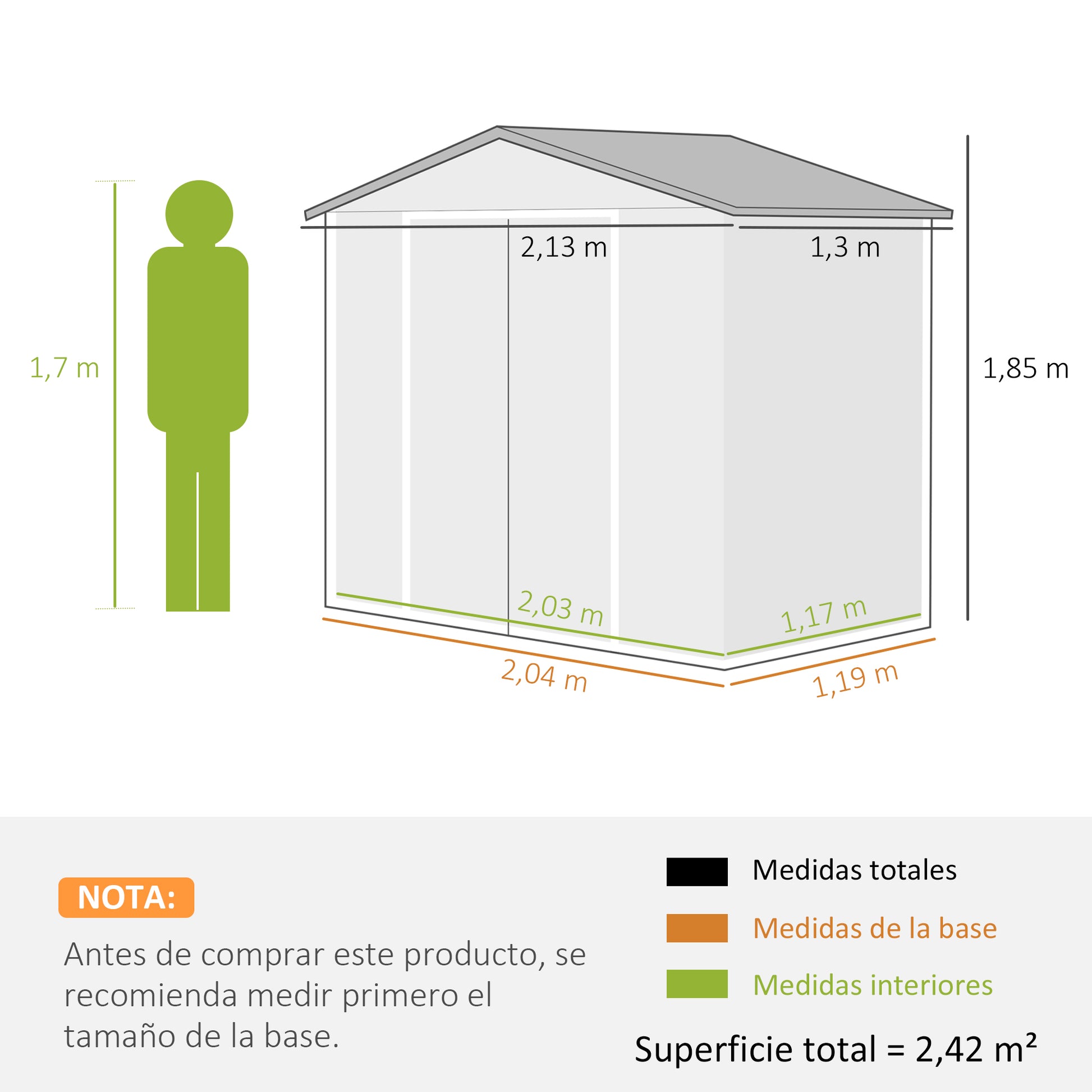 Outsunny Cobertizo de Jardín 2,42m² Efecto Madera con Base de Refuerzo Sin Suelo 213x130x185 cm Caseta de Jardín Exterior con 2 Puertas Correderas y 4 Ventanas para Almacenamiento de Herramientas