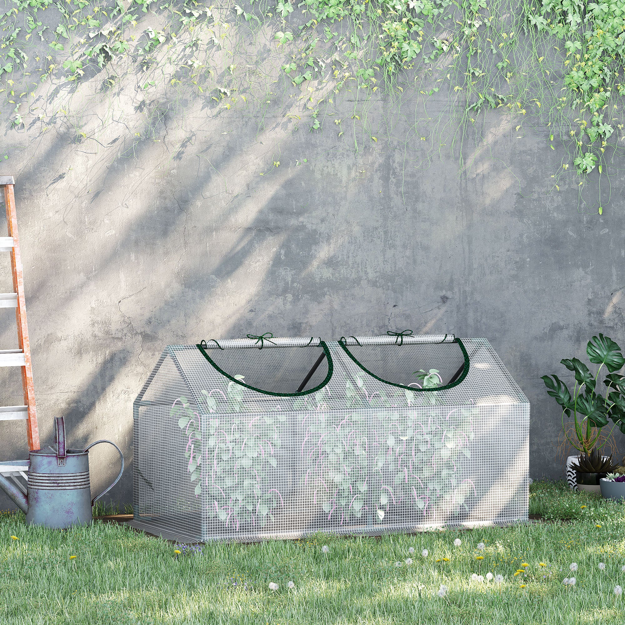 Outsunny Invernadero de Exterior 120x60x60 cm Invernadero de Jardín con 2 Ventanas Enrollables y Marco de Acero para Cultivo de Plantas Verduras Flores Tomates Translúcido