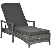 Outsunny Tumbona de Ratán de Jardín Chaise Longue con Respaldo Ajustable en 4 Posiciones Cojines Acolchados y Desenfundables para Terraza Patio Exterior 192x72x58-95 cm Gris