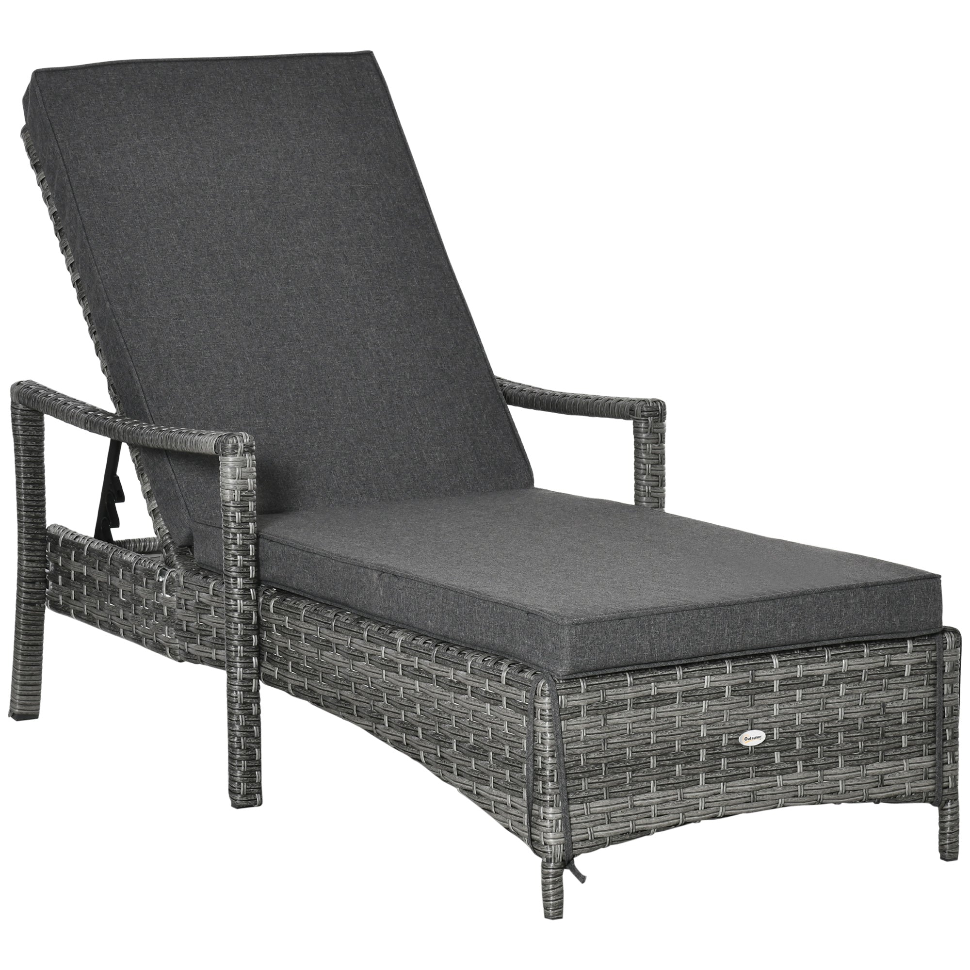 Outsunny Tumbona de Ratán de Jardín Chaise Longue con Respaldo Ajustable en 4 Posiciones Cojines Acolchados y Desenfundables para Terraza Patio Exterior 192x72x58-95 cm Gris