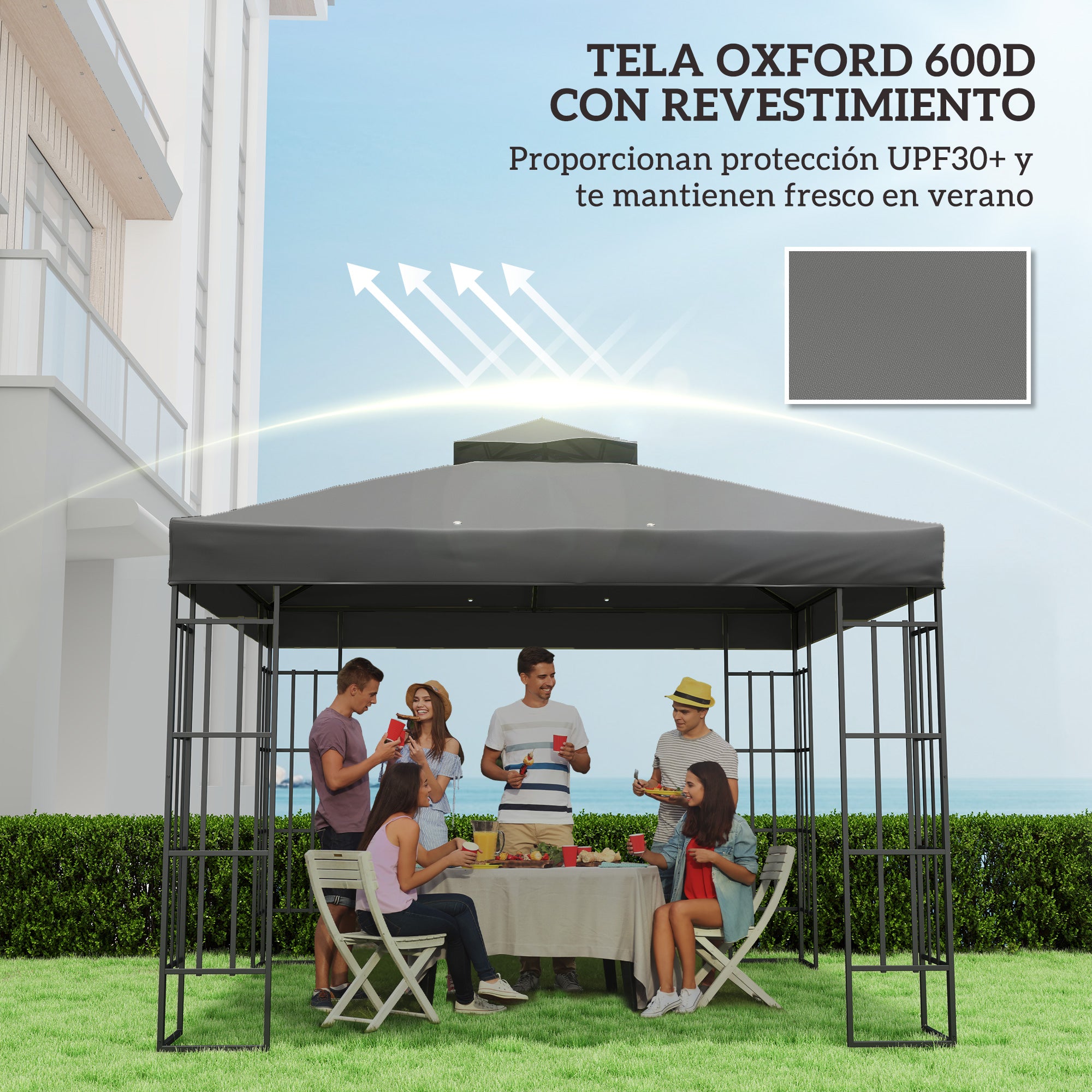 Outsunny Techo de Repuesto para Cenador, 3x3 m, Cubierta de Repuesto con Techo Doble, Orificios de Drenaje y Protección UPF30+, SOLO Toldo de Recambio para Pabellón Gazebo, Gris Oscuro