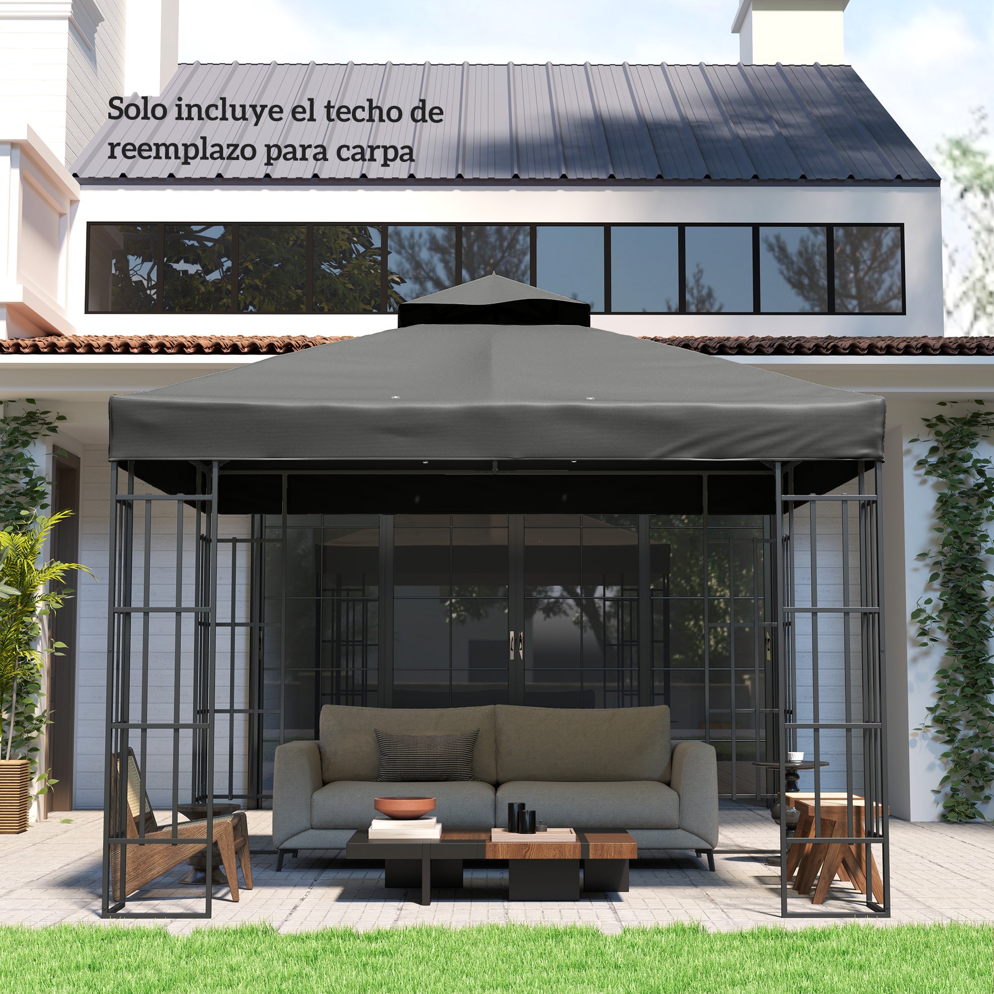 Outsunny Techo de Repuesto para Cenador, 3x3 m, Cubierta de Repuesto con Techo Doble, Orificios de Drenaje y Protección UPF30+, SOLO Toldo de Recambio para Pabellón Gazebo, Gris Oscuro