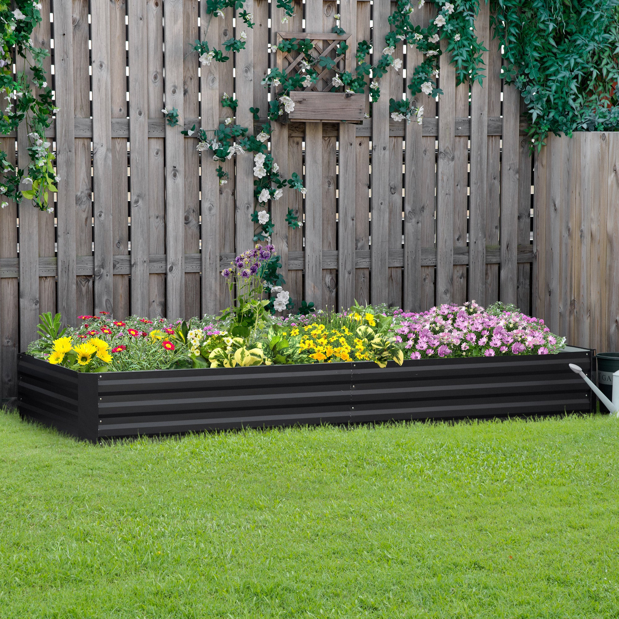 Outsunny Jardinera Elevada de Acero Galvanizado Huerto Urbano para Cultivar Plantas Flores Hierba Macetero Grande Exterior Rectangular con Fondo Abierto 241x90,5x30 cm Gris