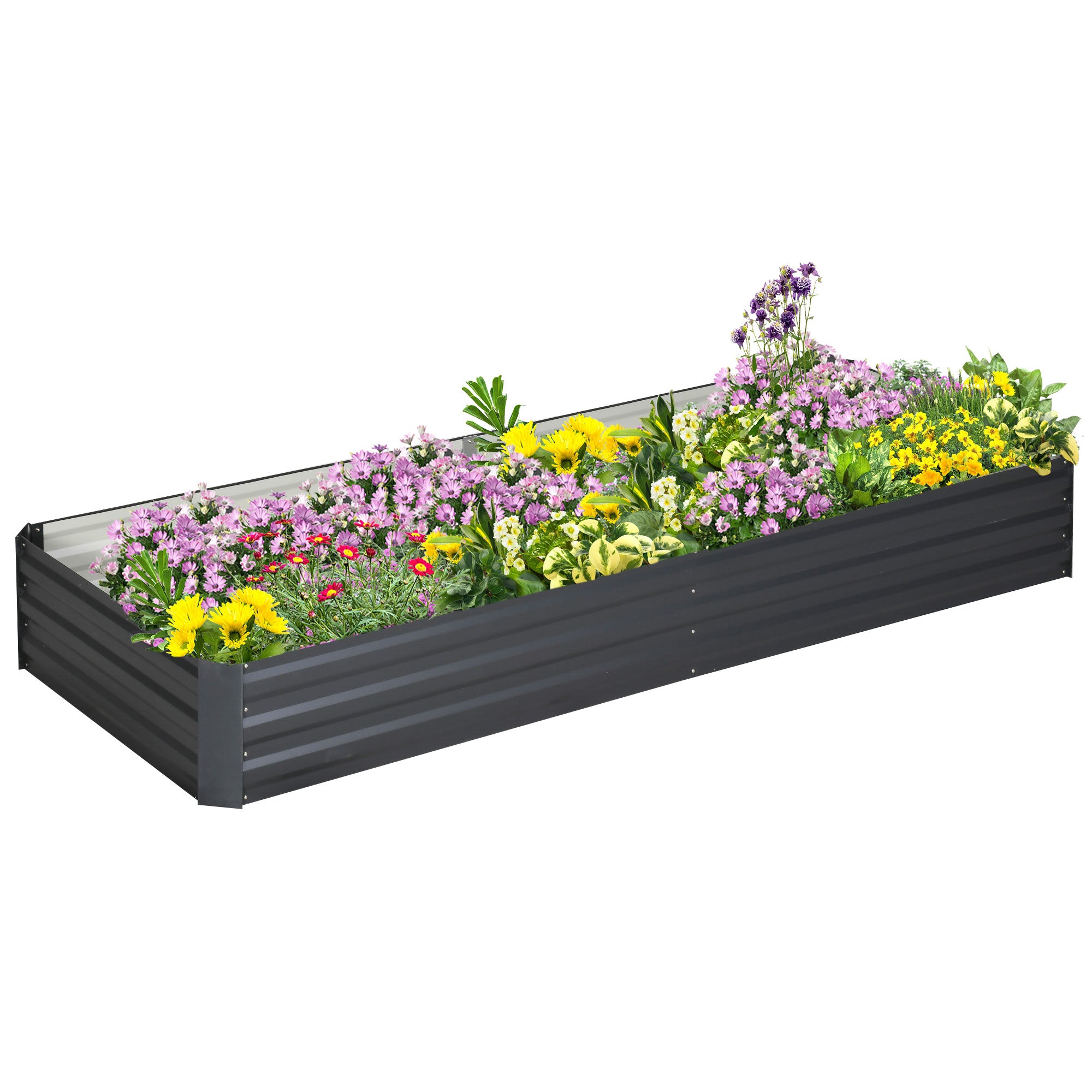 Outsunny Jardinera Elevada de Acero Galvanizado Huerto Urbano para Cultivar Plantas Flores Hierba Macetero Grande Exterior Rectangular con Fondo Abierto 241x90,5x30 cm Gris