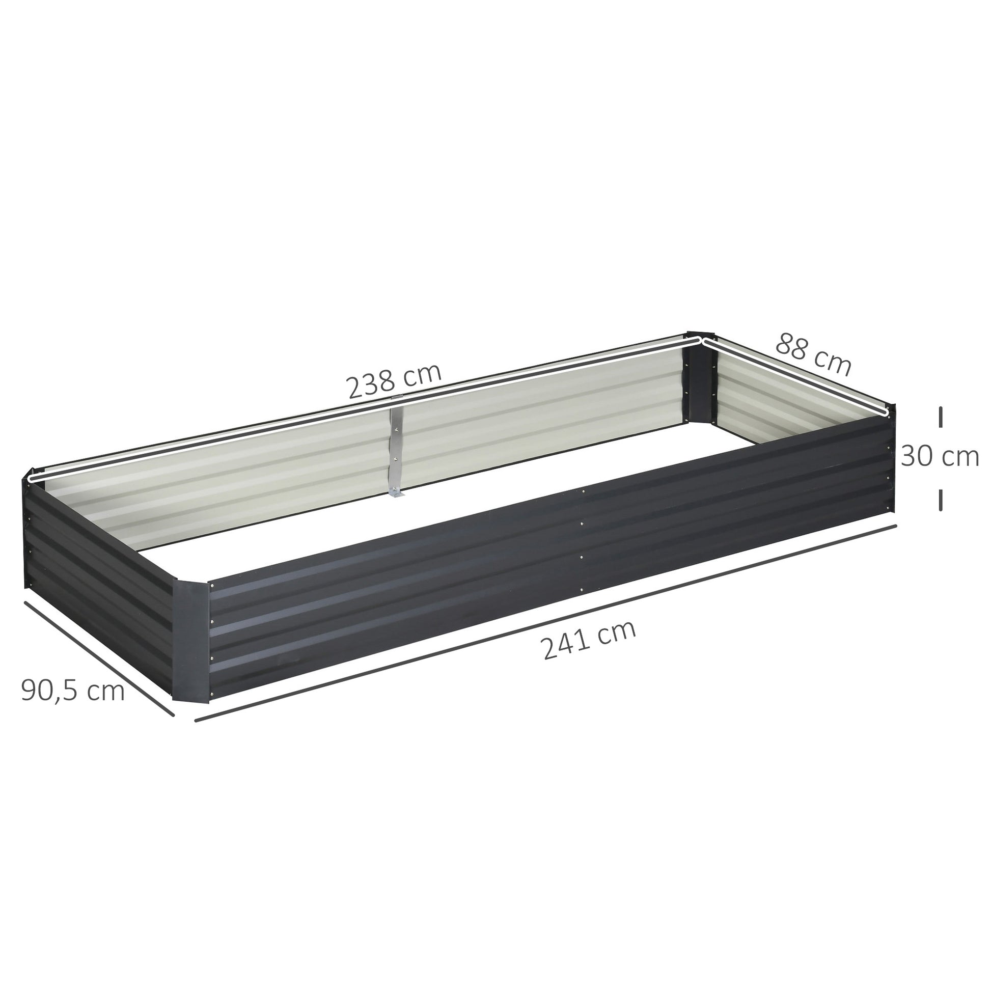 Outsunny Jardinera Elevada de Acero Galvanizado Huerto Urbano para Cultivar Plantas Flores Hierba Macetero Grande Exterior Rectangular con Fondo Abierto 241x90,5x30 cm Gris