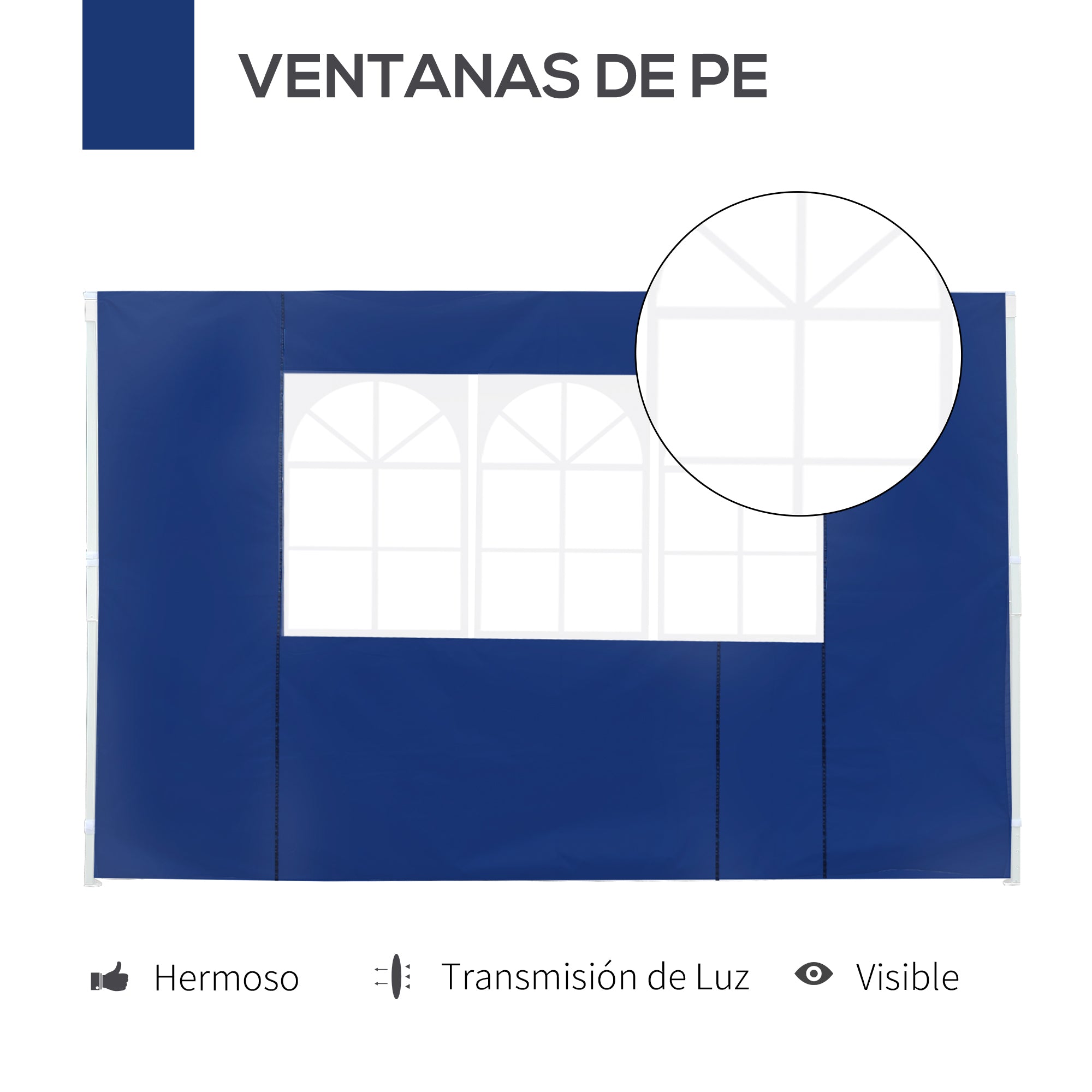 Outsunny 2 Paredes Laterales para Carpas de 3 x 3 m/3 x 6 m, 300x200 cm, Paredes Laterales de Repuesto para Cenador de Tela Oxford con Ventana, para Jardín, Exteriores, Fiestas, Azul