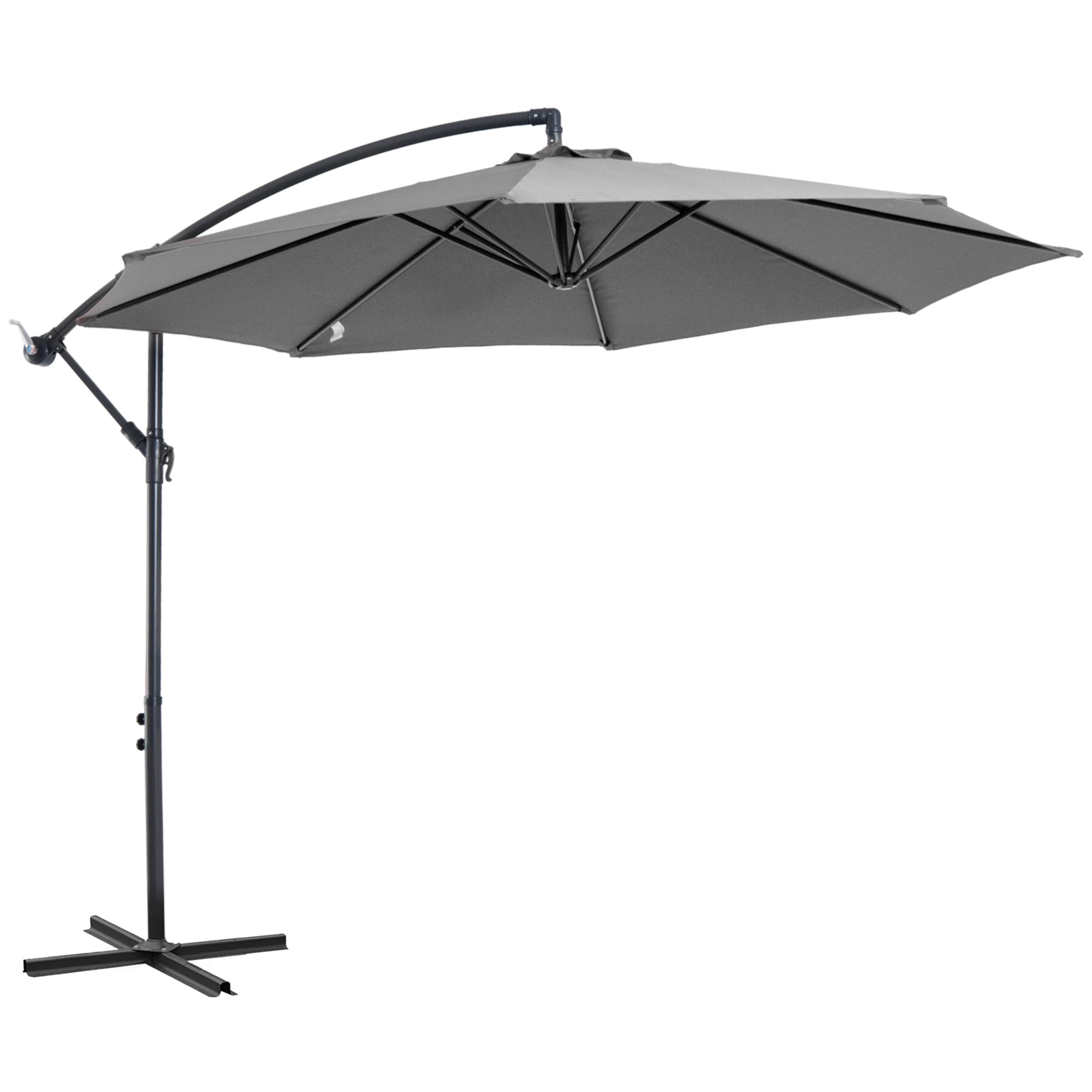 Outsunny Parasol Excéntrico Ø 295 cm Sombrilla de Jardín con Ángulo Ajustable Base Cruzada y Manivela Sombrilla para Terraza Patio Gris