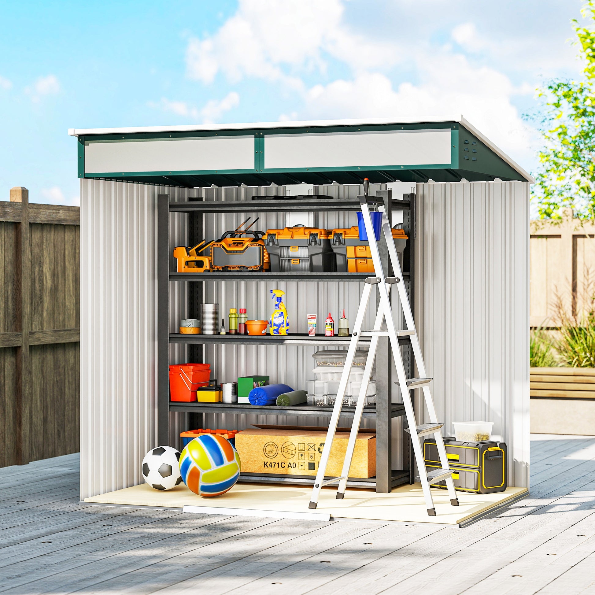 Outsunny Caseta de Jardín Exterior 2 m² 195x122x181,5 cm Cobertizo de Jardín Exterior Metálica con Base SIN SUELO 2 Puertas Correderas Ventanas y Ganchos para Herramientas Verde