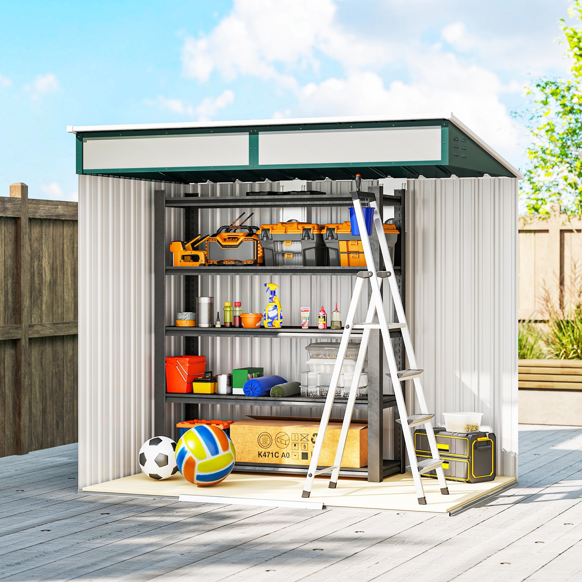 Outsunny Caseta de Jardín Exterior 2 m² 195x122x181,5 cm Cobertizo de Jardín Exterior Metálica con Base SIN SUELO 2 Puertas Correderas Ventanas y Ganchos para Herramientas Verde
