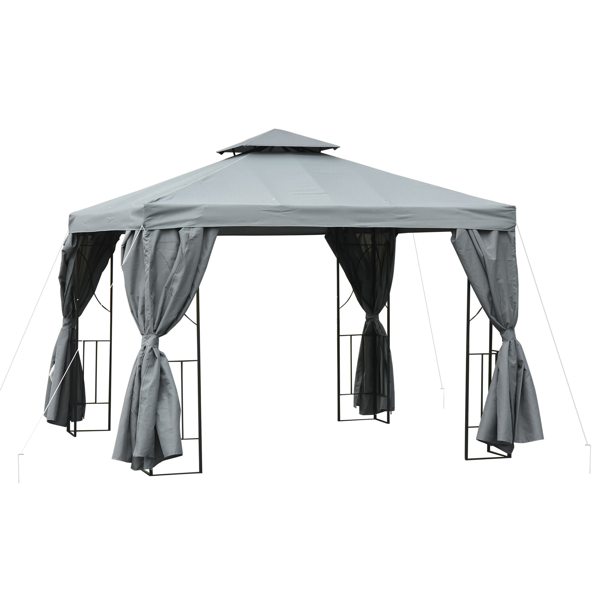 Outsunny Cenador de Jardín 3x3 m Pabellón para Exterior con Doble Techo de Ventilación y 4 Cortinas Laterales Extraíbles de Cremallera Gazebo para Terraza Patio Exterior Gris