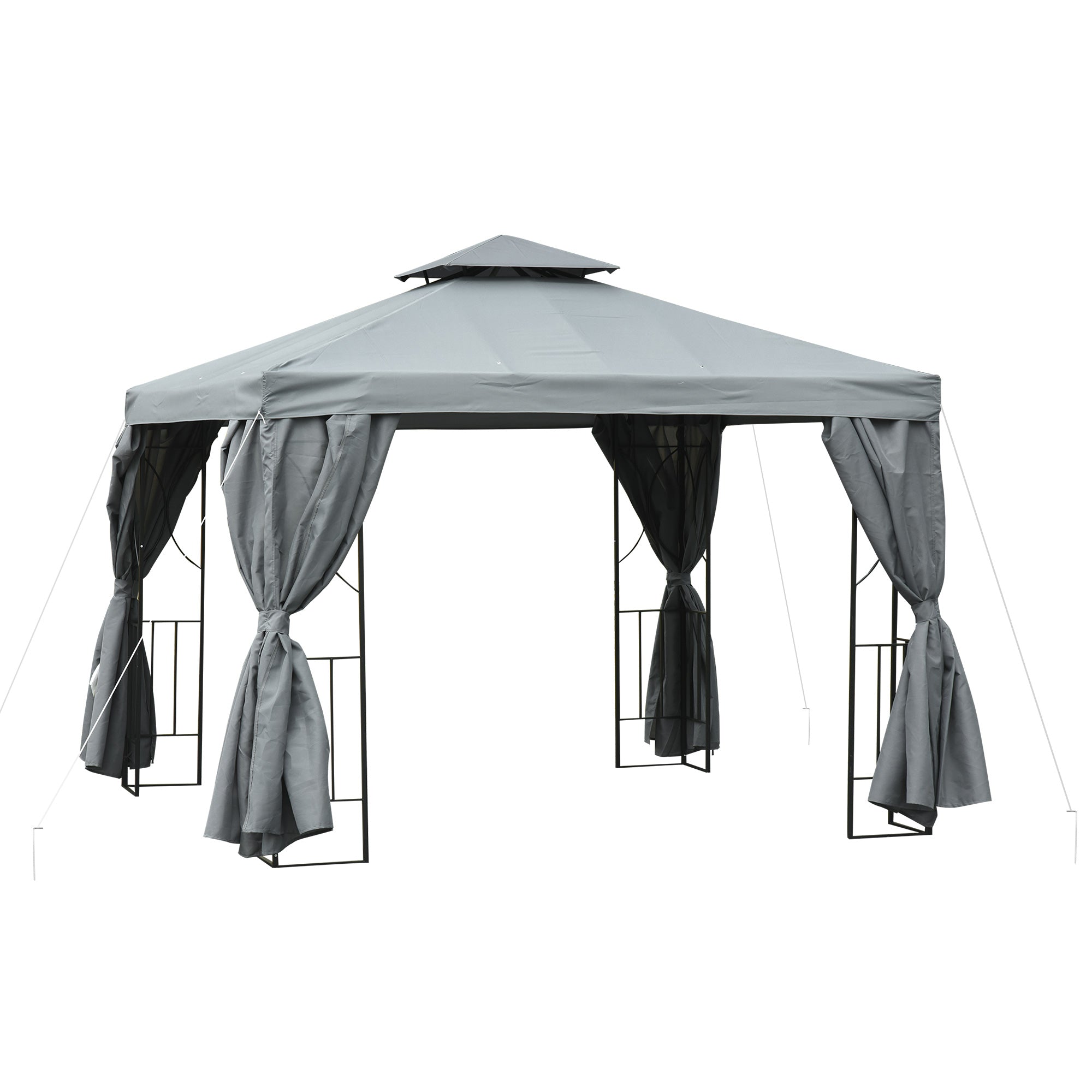 Outsunny Cenador de Jardín 3x3 m Pabellón para Exterior con Doble Techo de Ventilación y 4 Cortinas Laterales Extraíbles de Cremallera Gazebo para Terraza Patio Exterior Gris